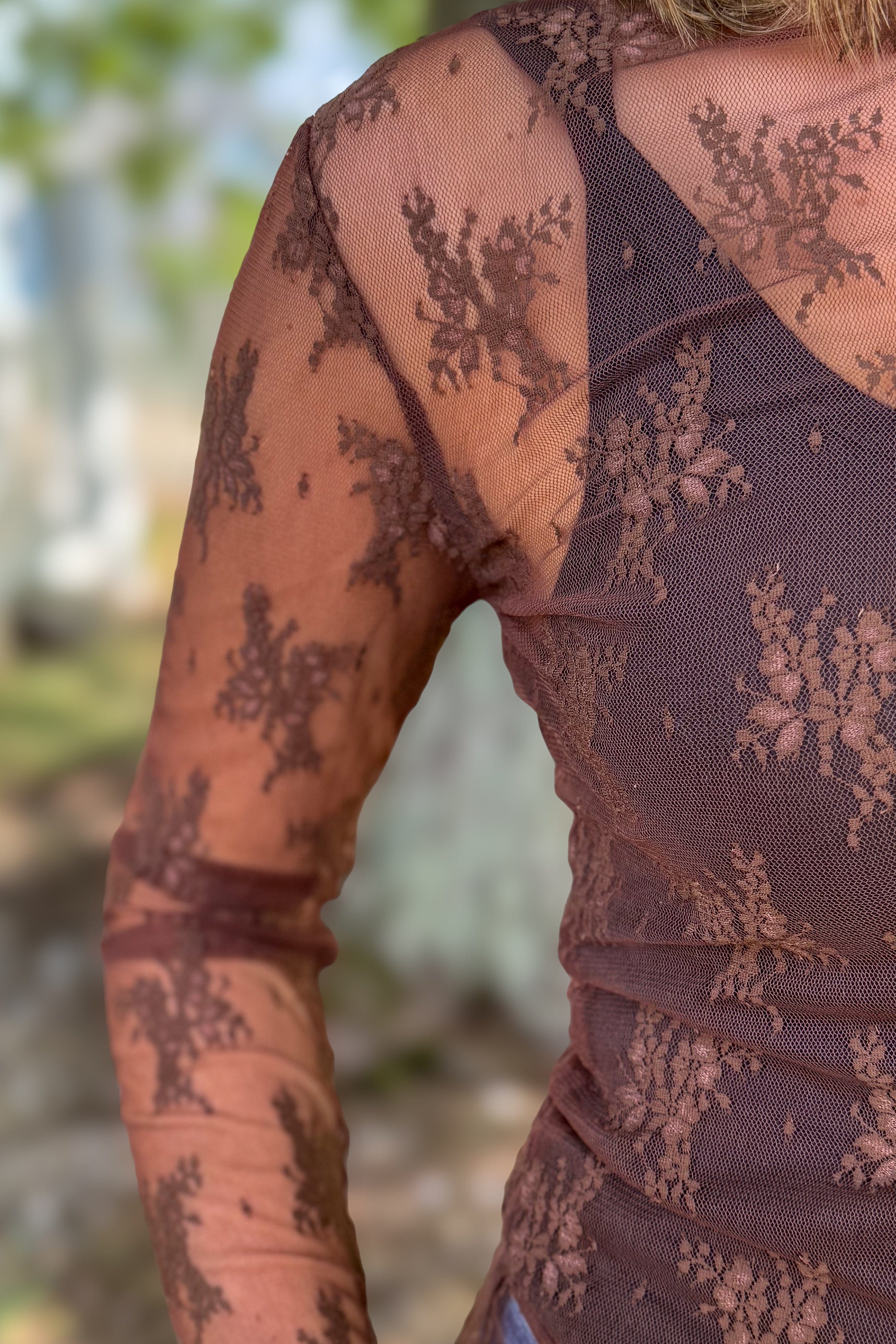 Brown Lace Layering Top details