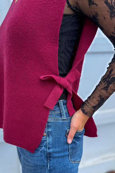 Cabernet Side Tied Stripe Sweater Vest detail