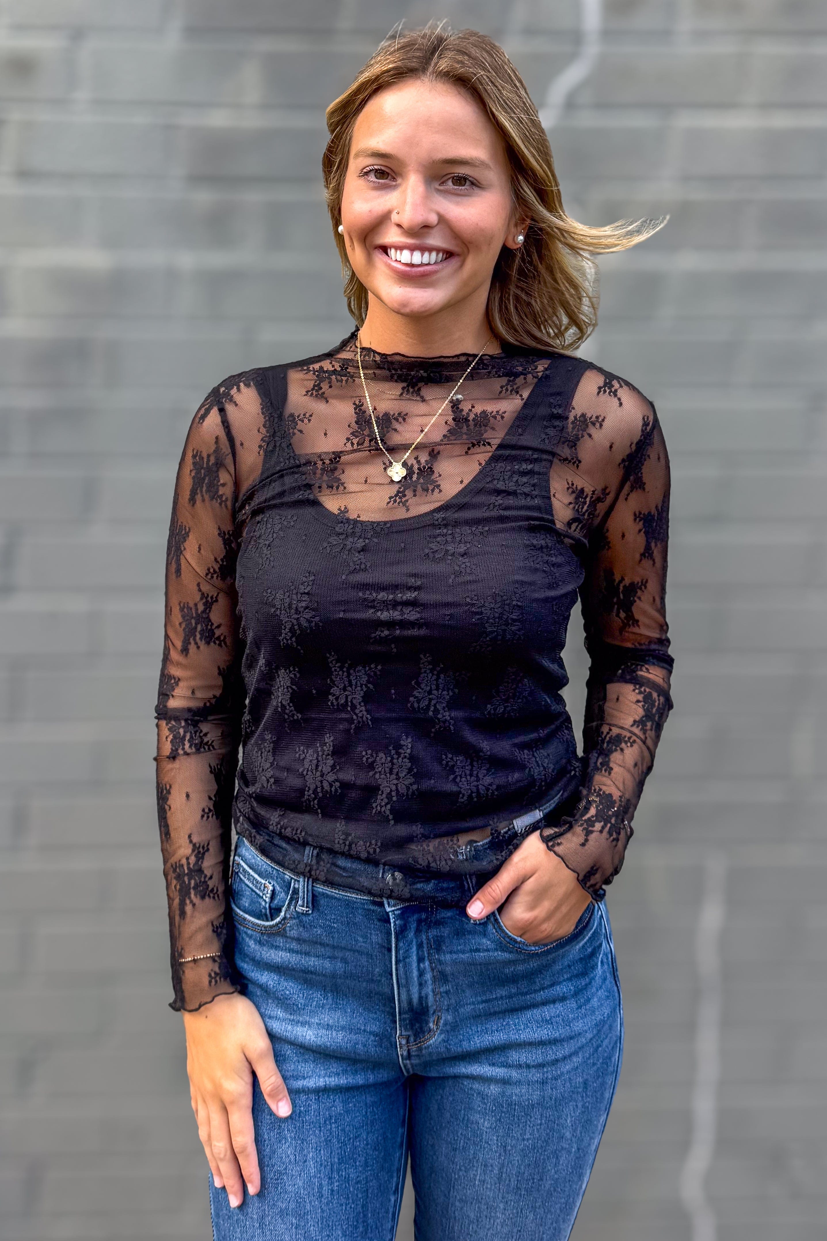 Black Lace Layering Top