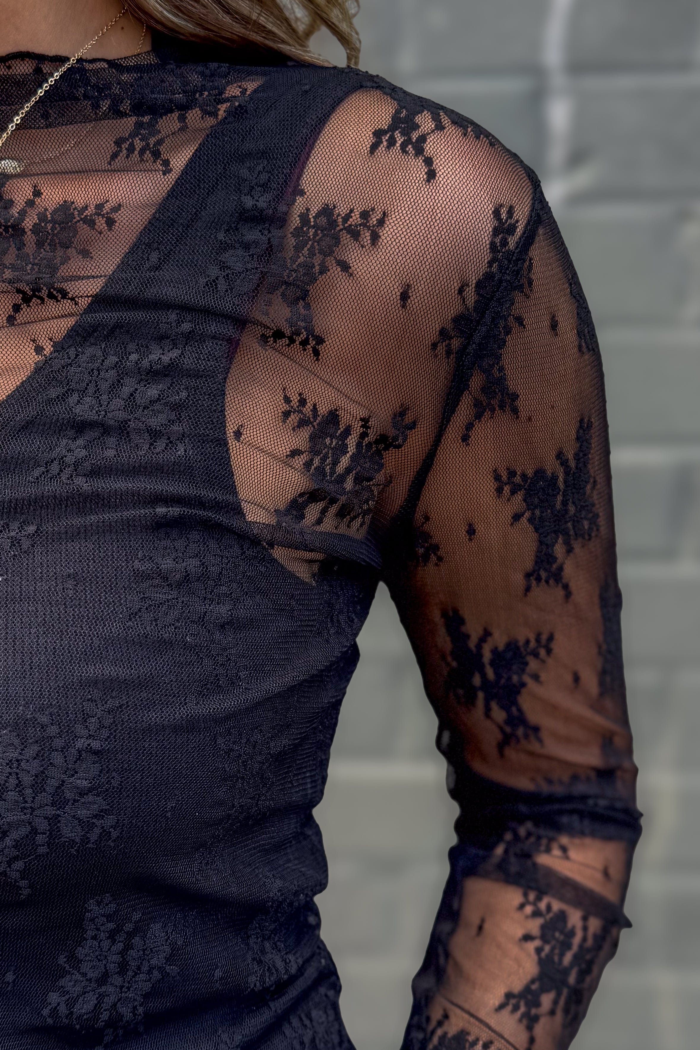 Black Lace Layering Top details