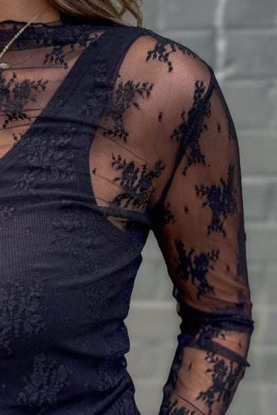 Black Lace Layering Top details