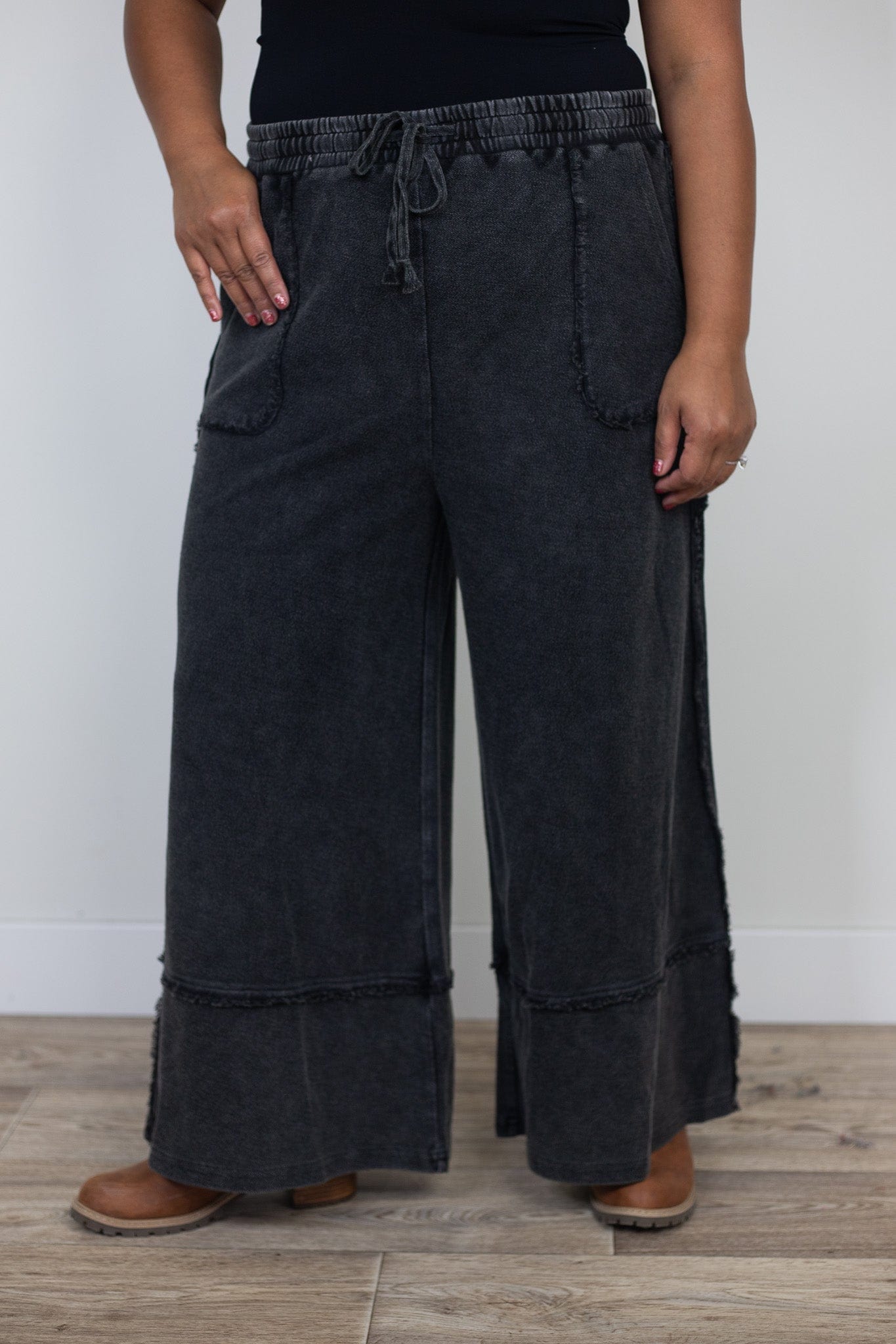 Black Mineral Washed Wide Leg