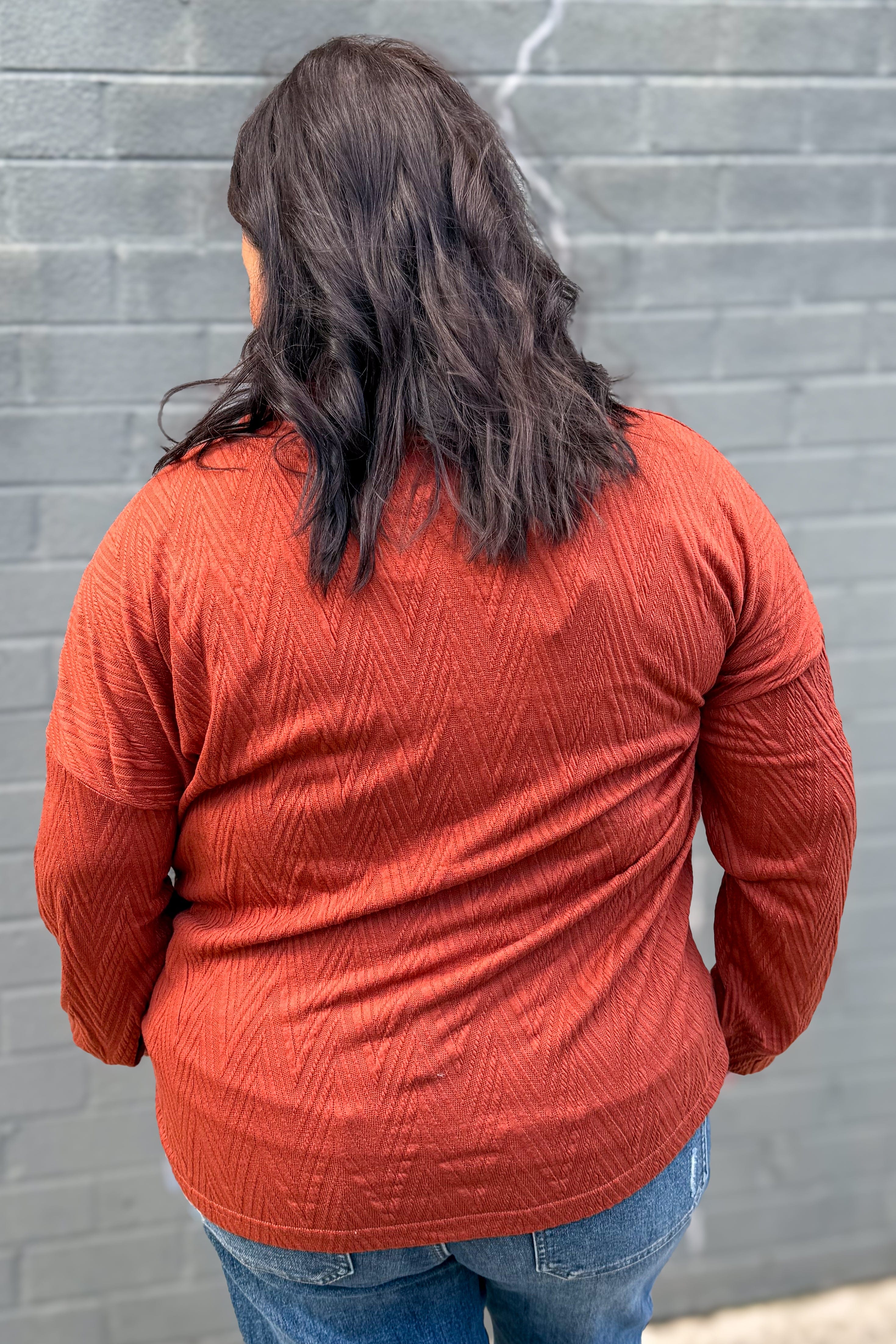 Rust Solid Cowl Neck Drawstring Top back