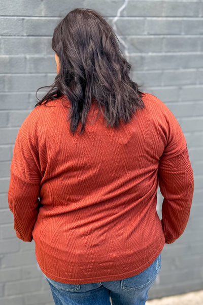 Rust Solid Cowl Neck Drawstring Top back