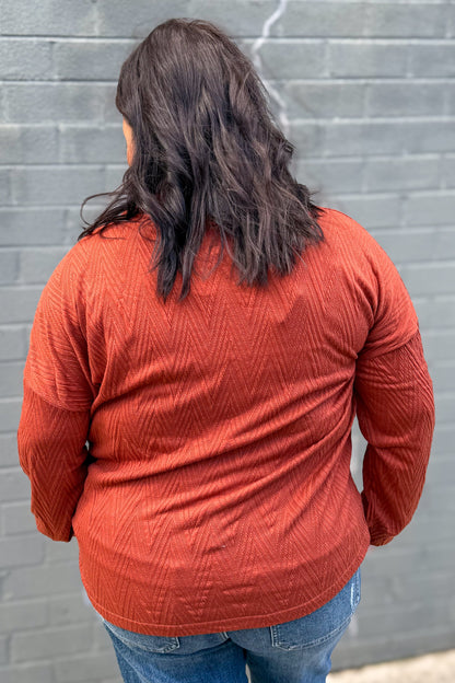 Rust Solid Cowl Neck Drawstring Top back