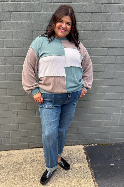 Moss & Taupe Color Block Ribbed Top styled