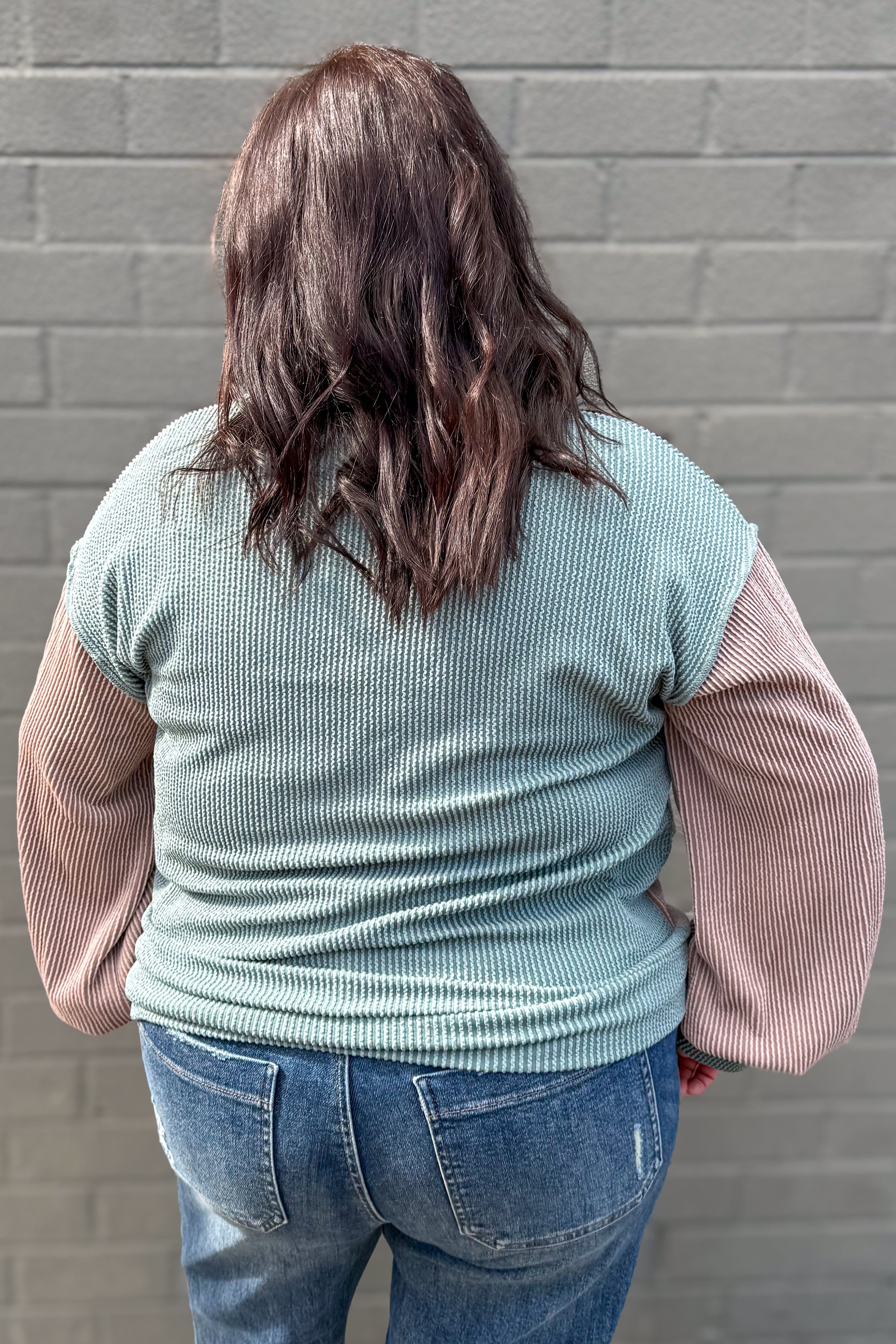 Moss & Taupe Color Block Ribbed Top bacl