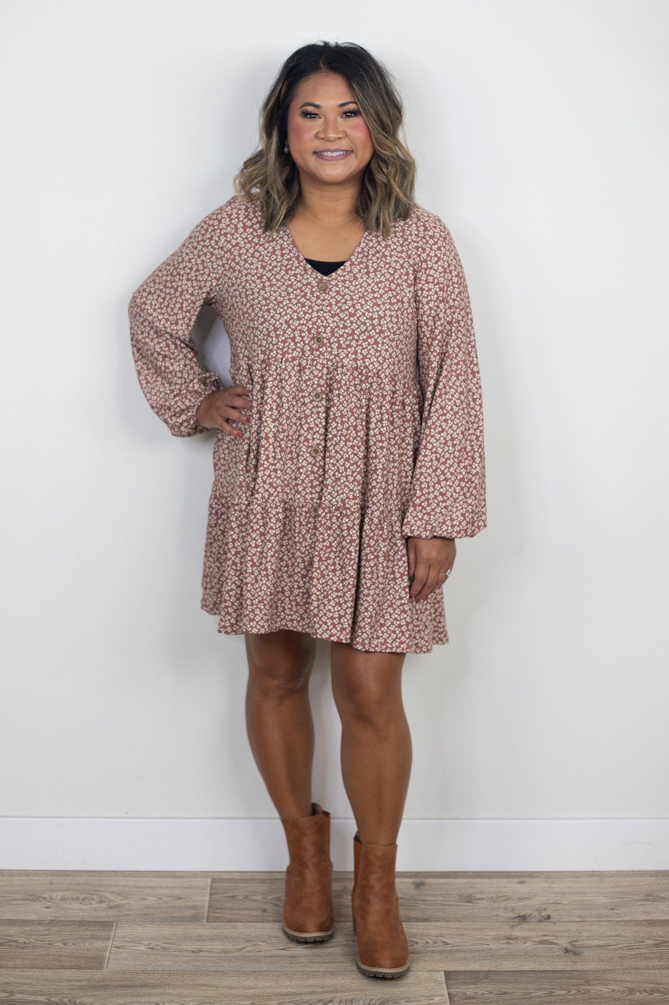 Mauve Lola Tiered Floral Dress
