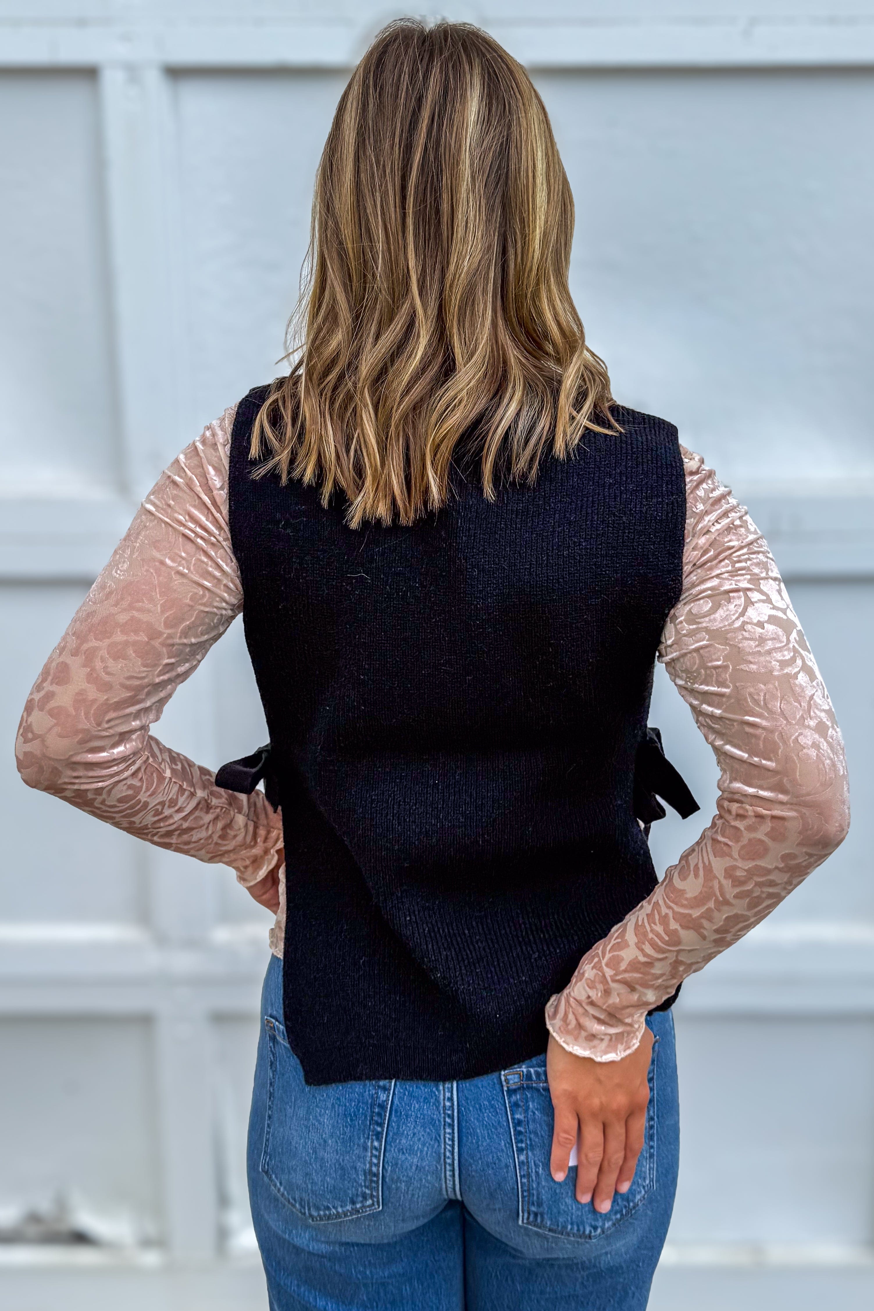 Black Side Tied Stripe Sweater Vest back