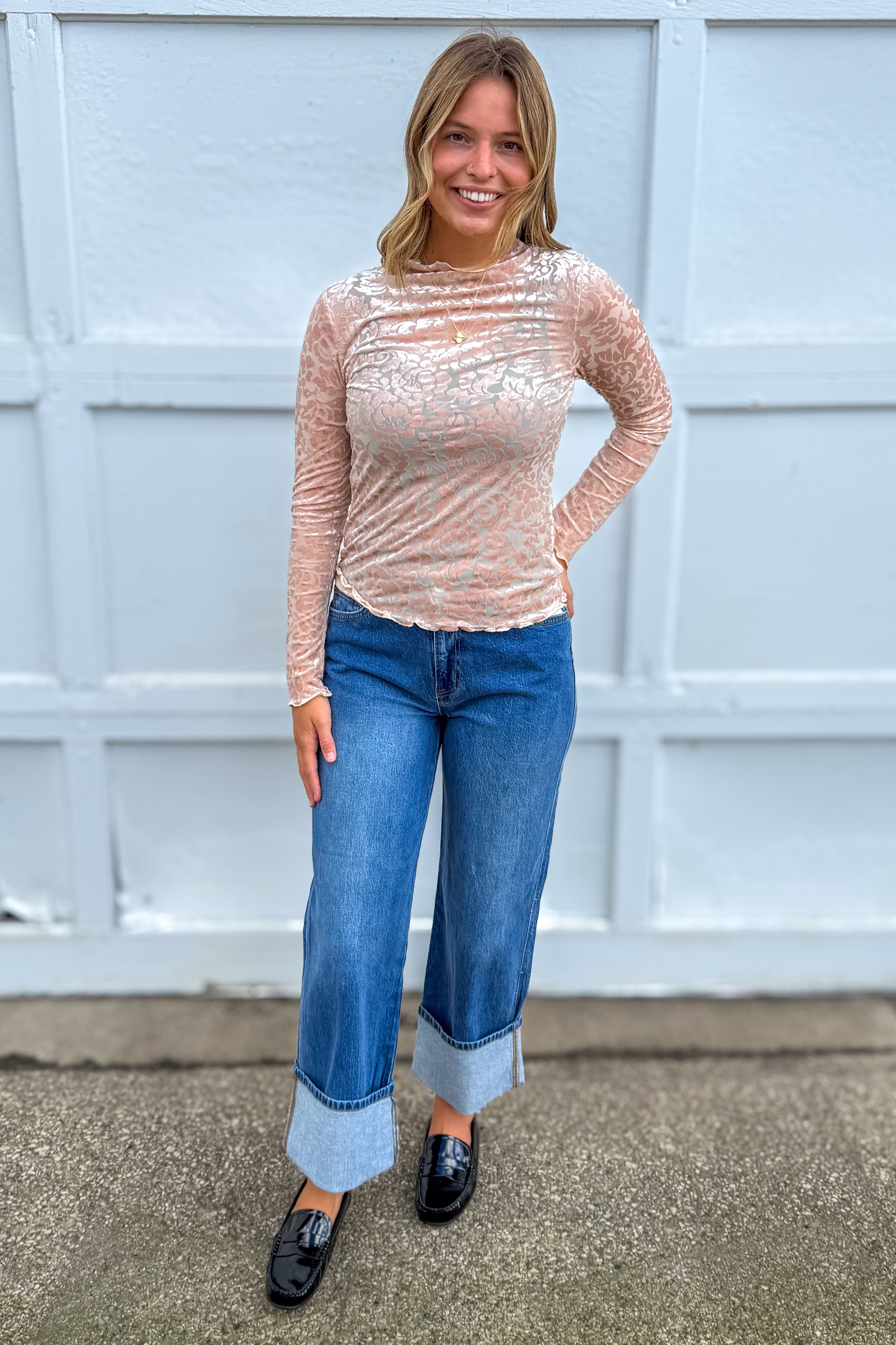 Blush Floral Velvet Blouse 