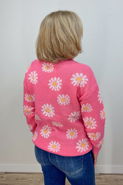 Hot Pink Floral Button Cardigan back