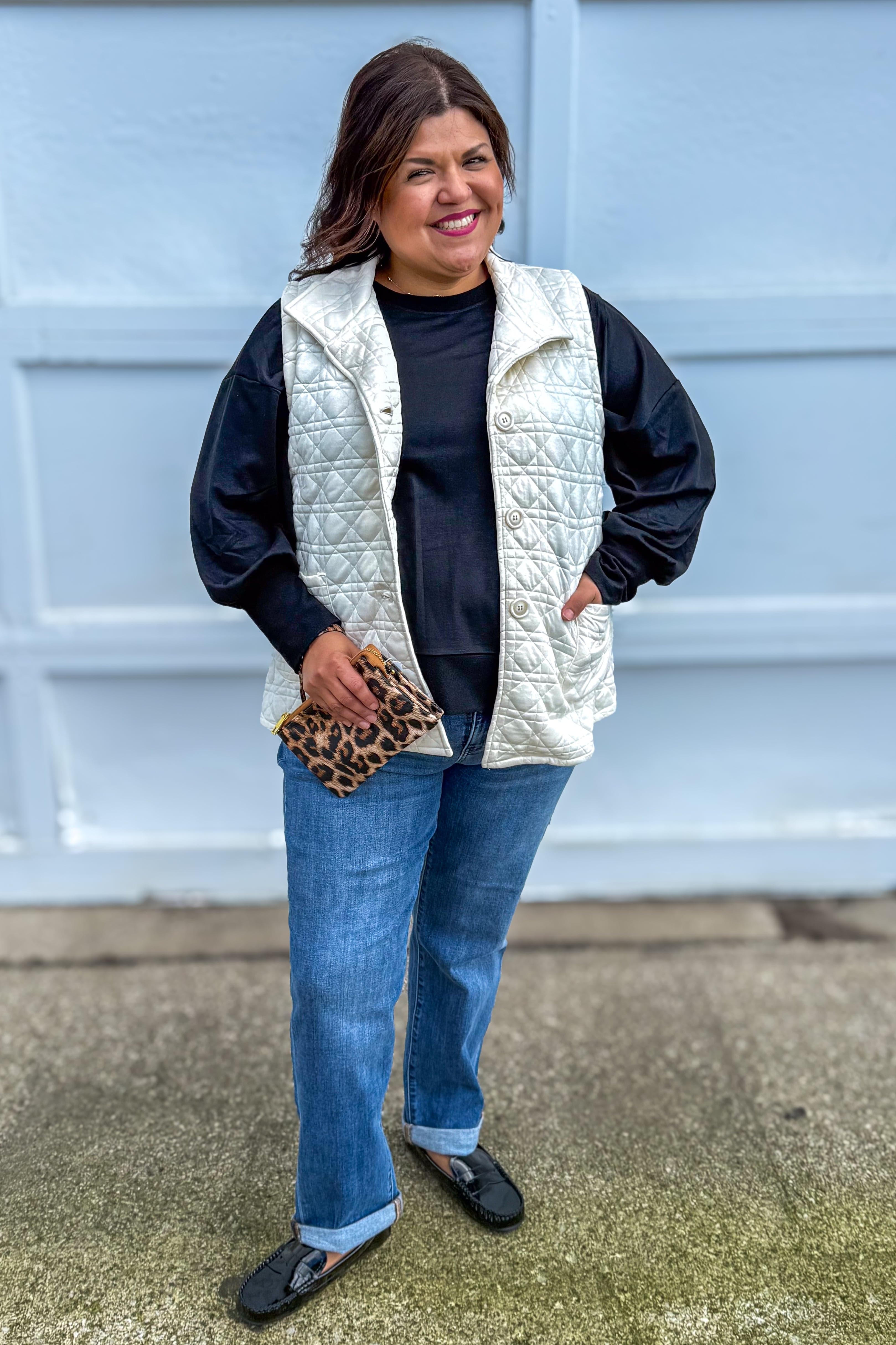 Cream Button Down Vest styled