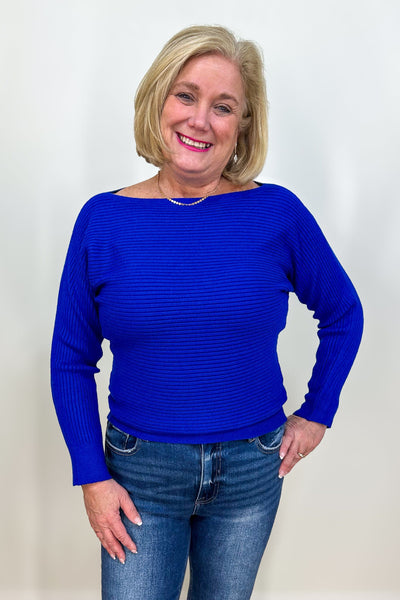 Royal Blue Ribbed Dolman Sweater