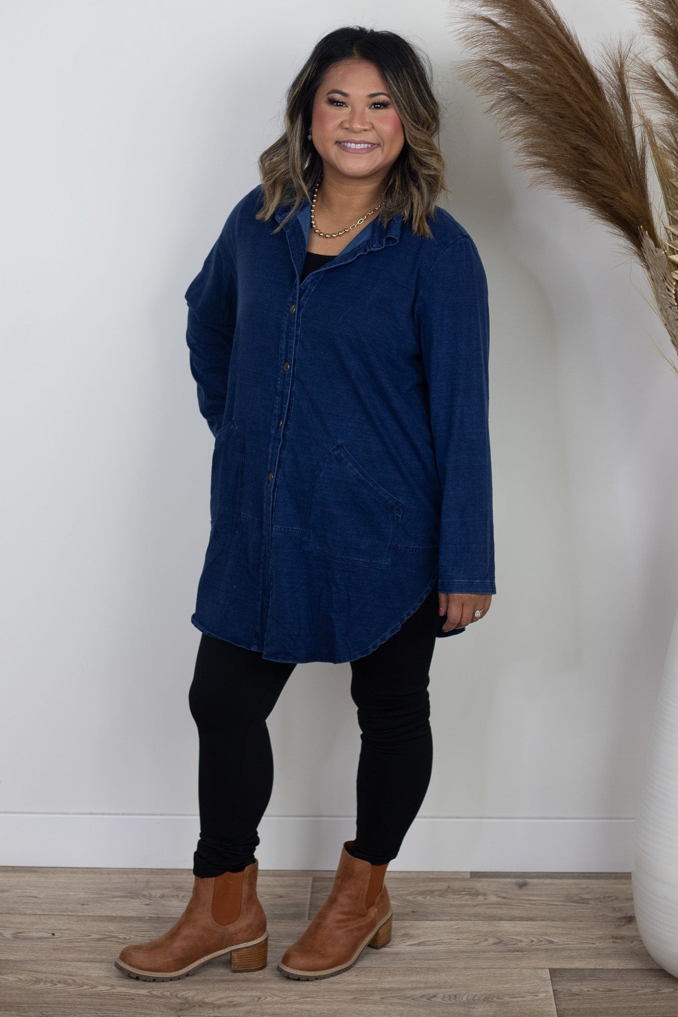 Dark Denim Button Down  Soft Top