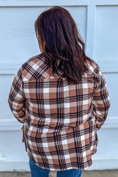 Taupe & Black Side Vent with Buttons Plaid Flannel back