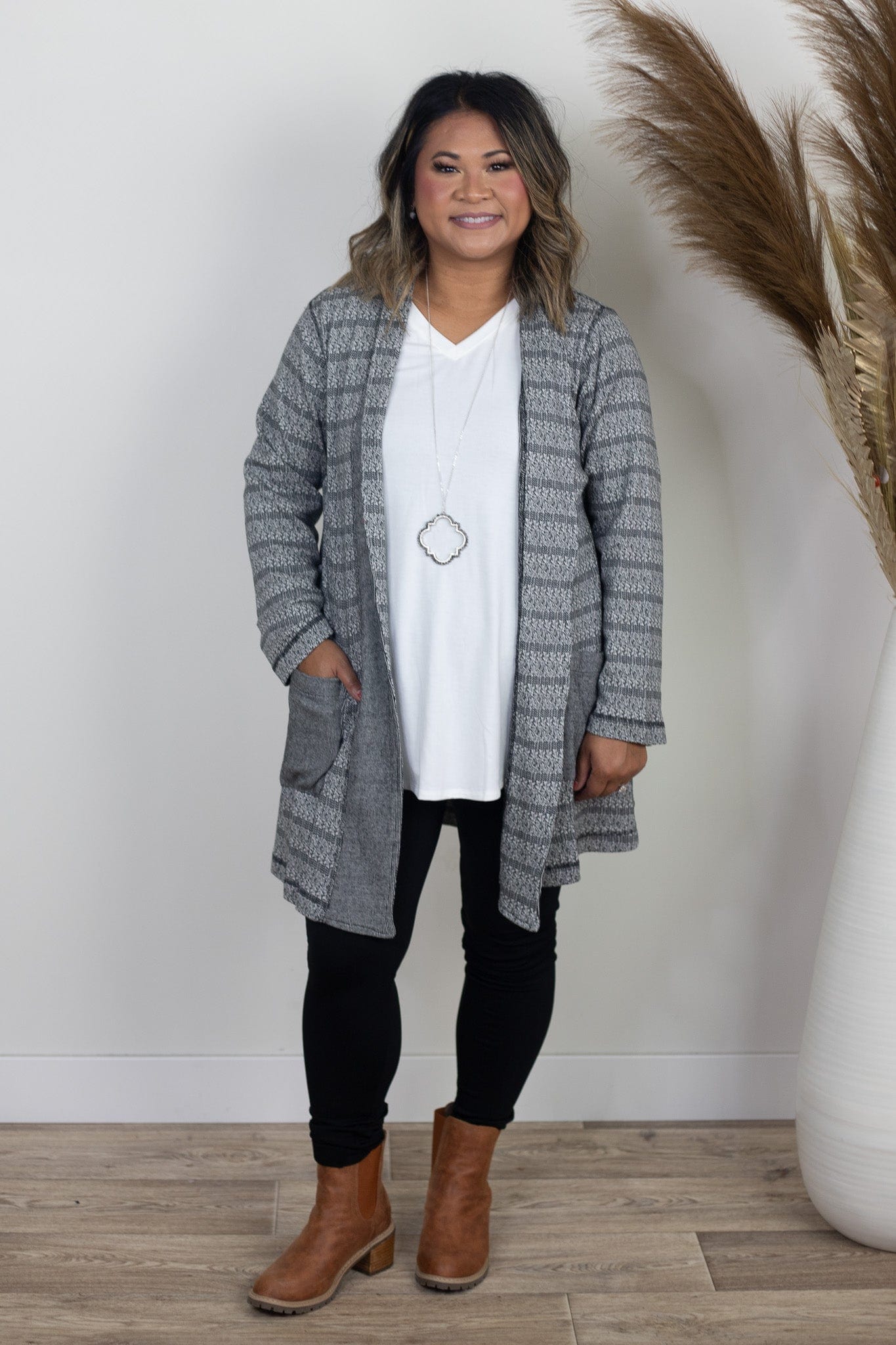 Heathered Black & White Texture Cardigan