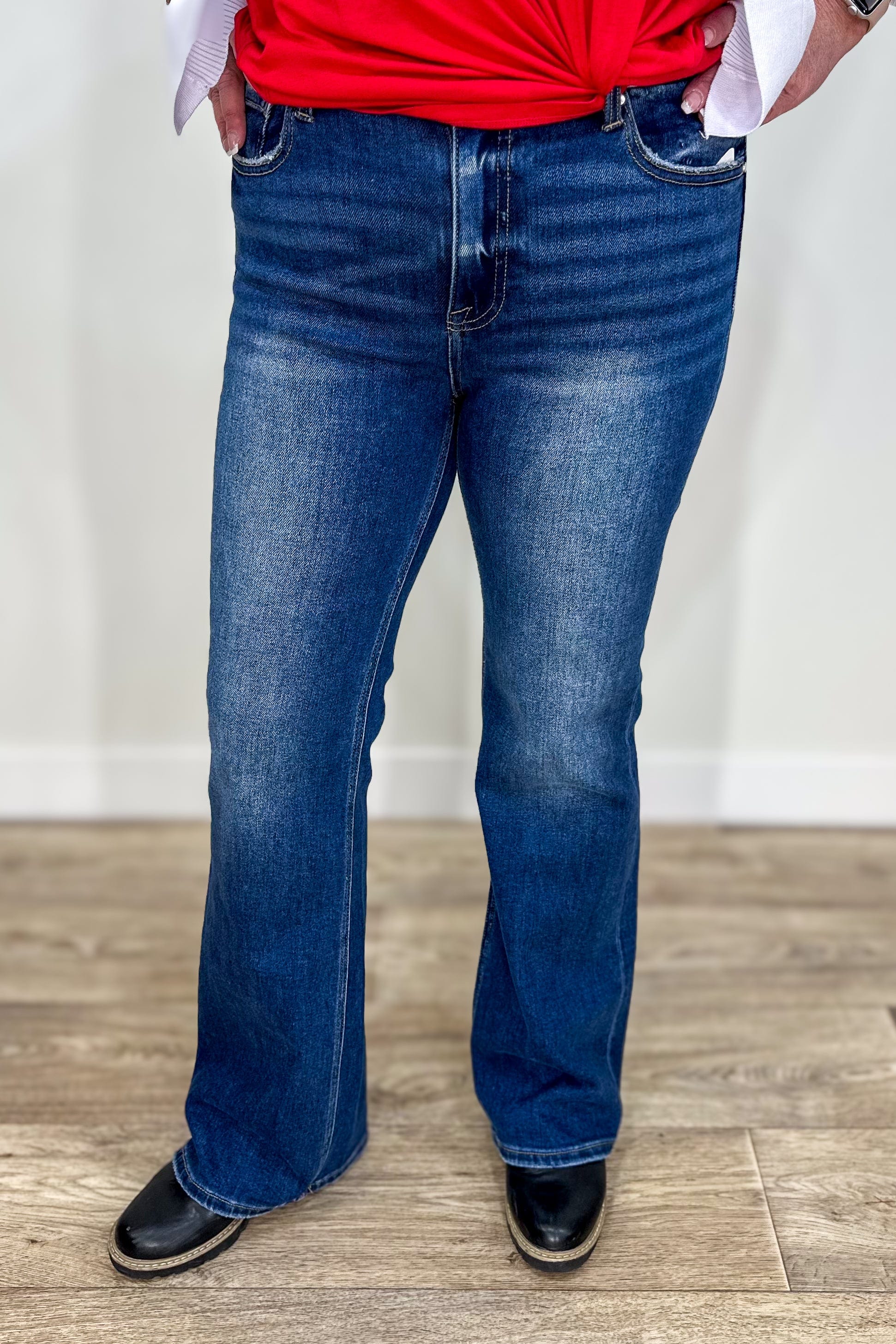 Dark High Rise Ankle Bootcut Jeans