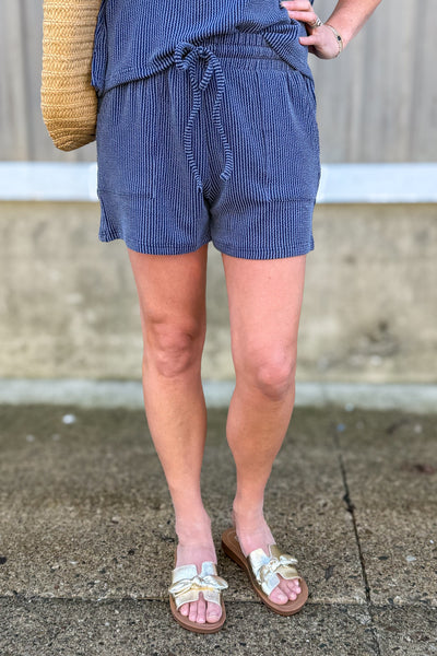 Navy Corded Shorts Set Detailed