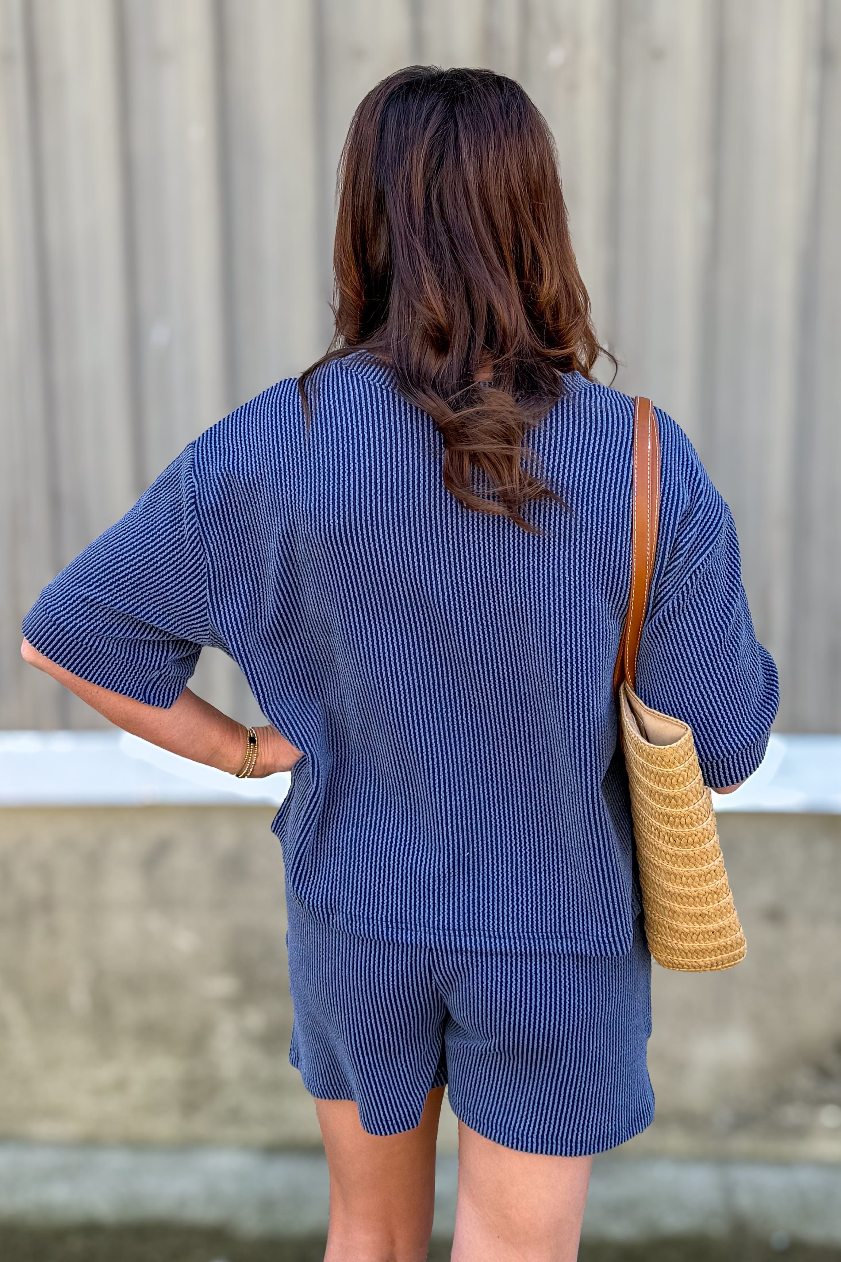 Navy Corded Shorts Set Back