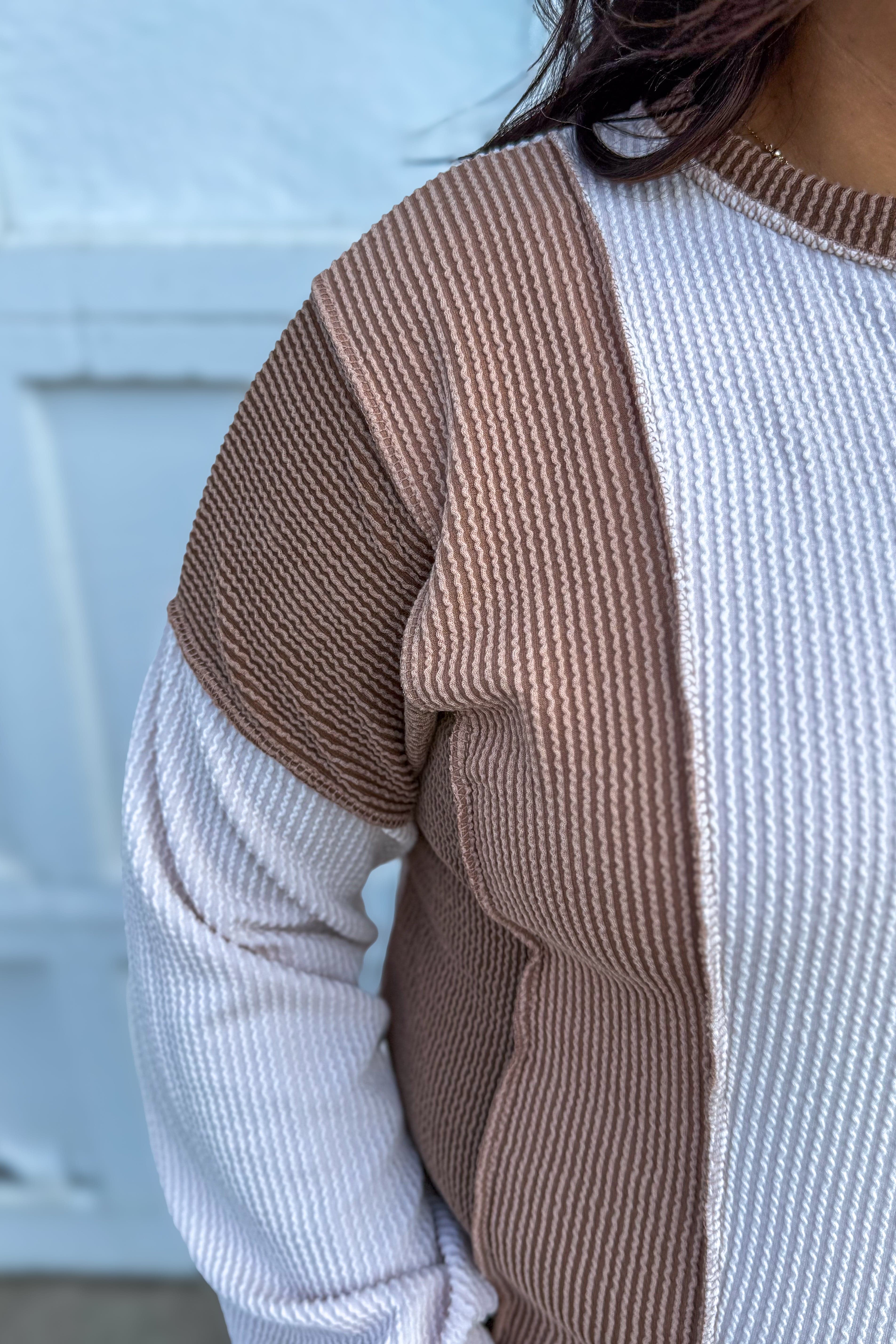 Eggshell & Chestnut Color Block Ribbed Top details