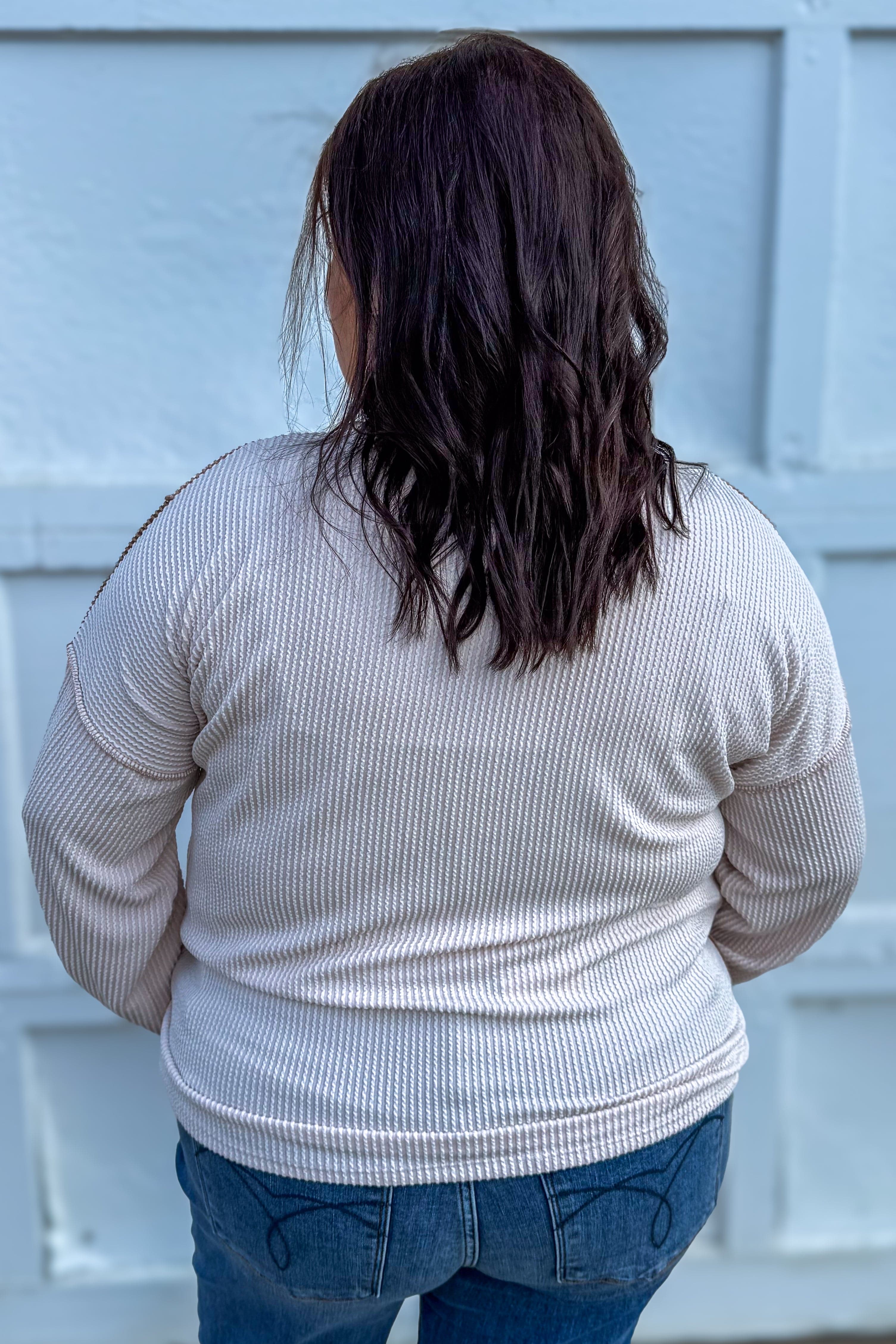 Eggshell & Chestnut Color Block Ribbed Top back
