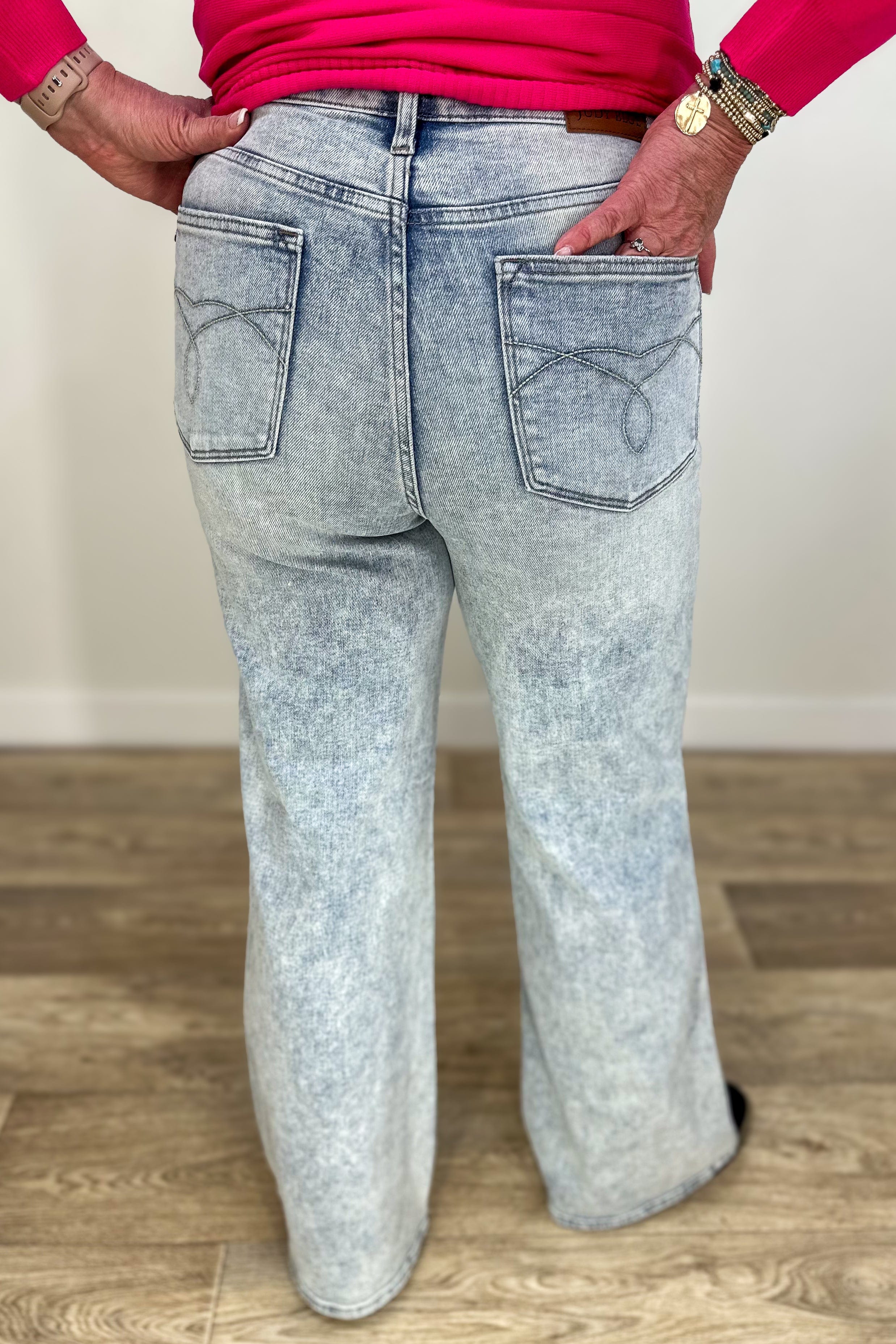 High Waist Tummy Control Retro Wide Denim back