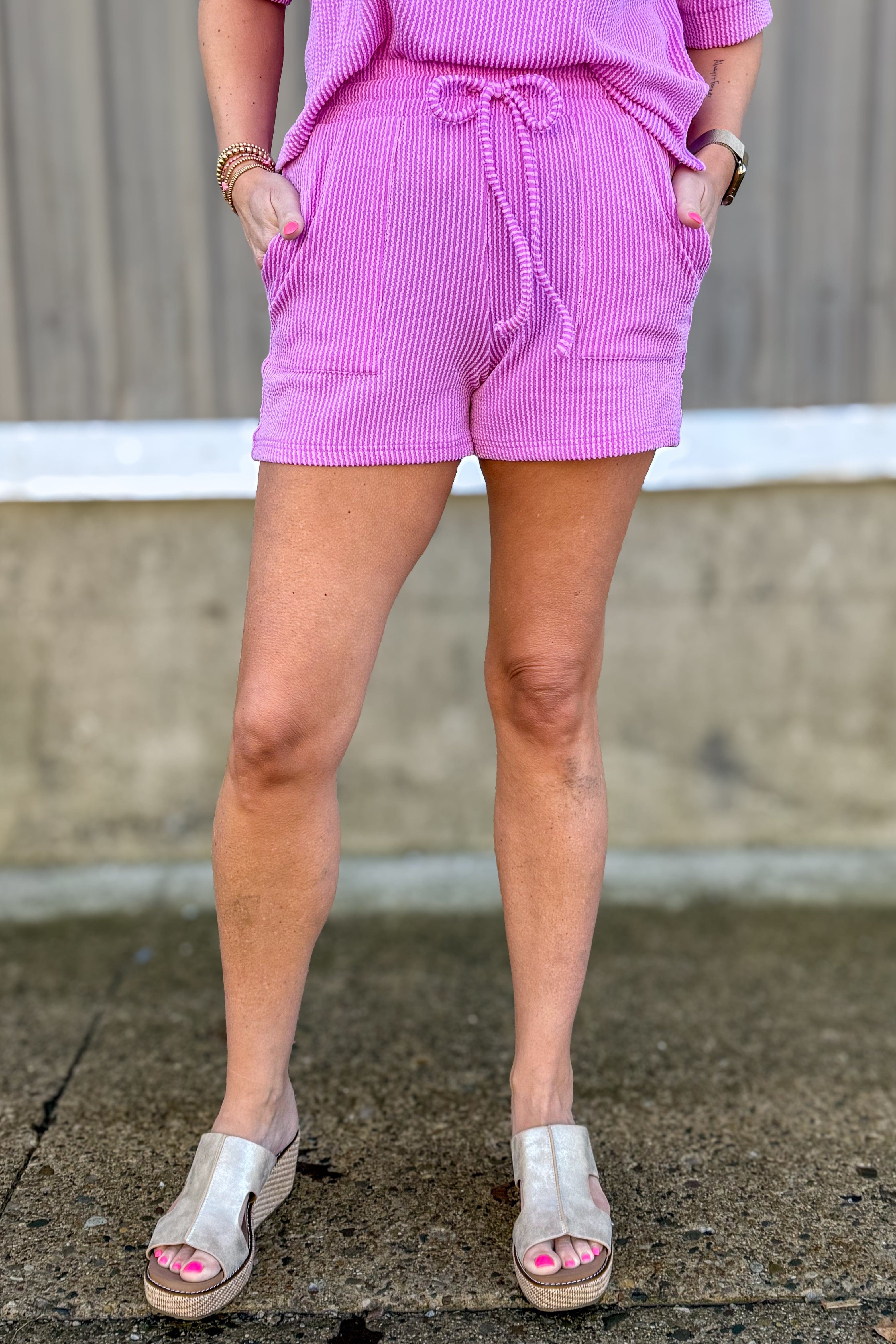 Spring Violet Corded Shorts Set Detailed