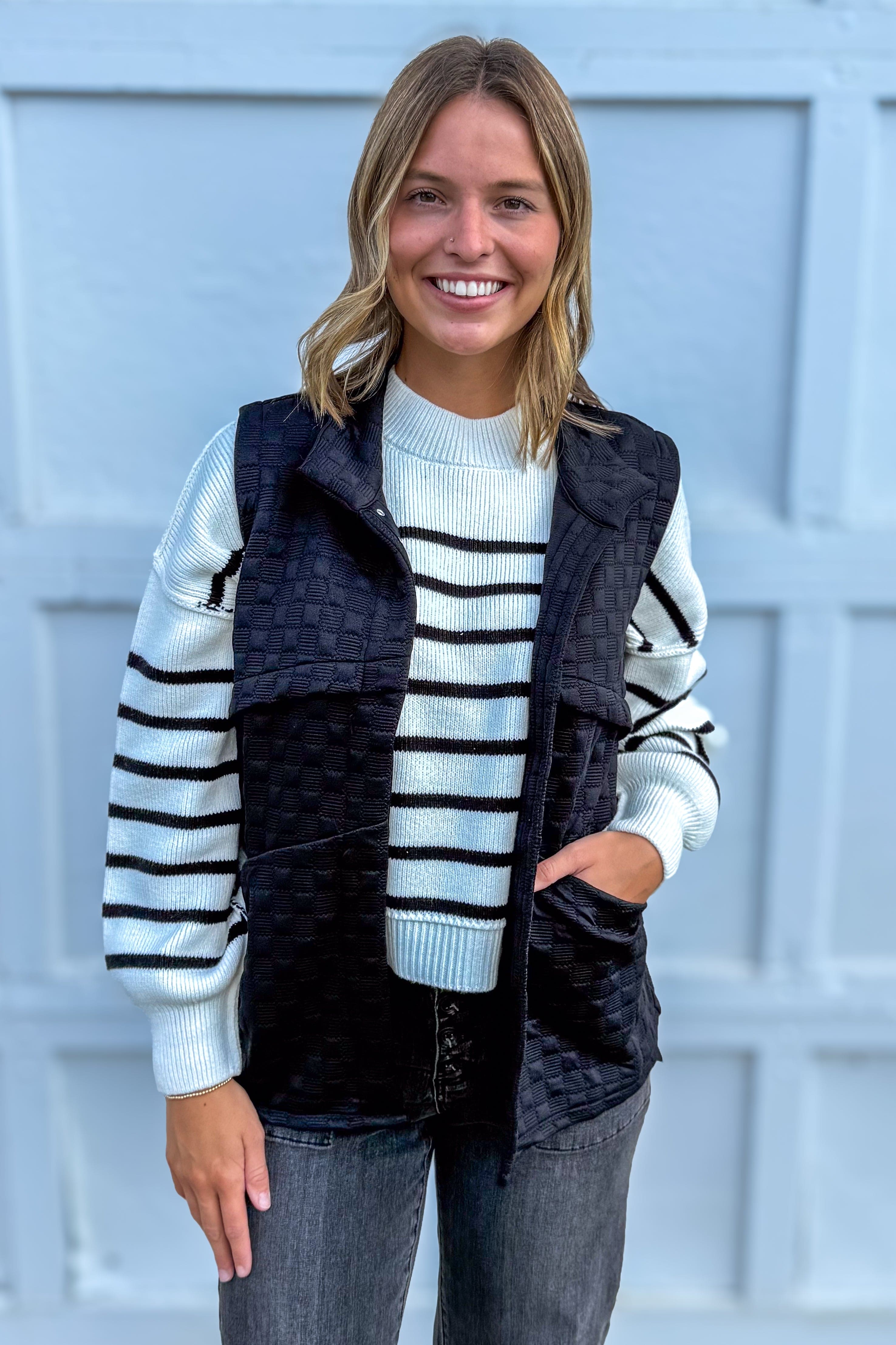 Ivory & Black Stripe Exposed Seam Sweater