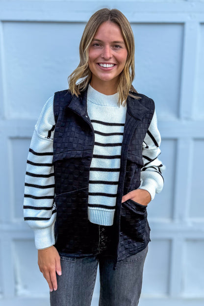 Ivory & Black Stripe Exposed Seam Sweater