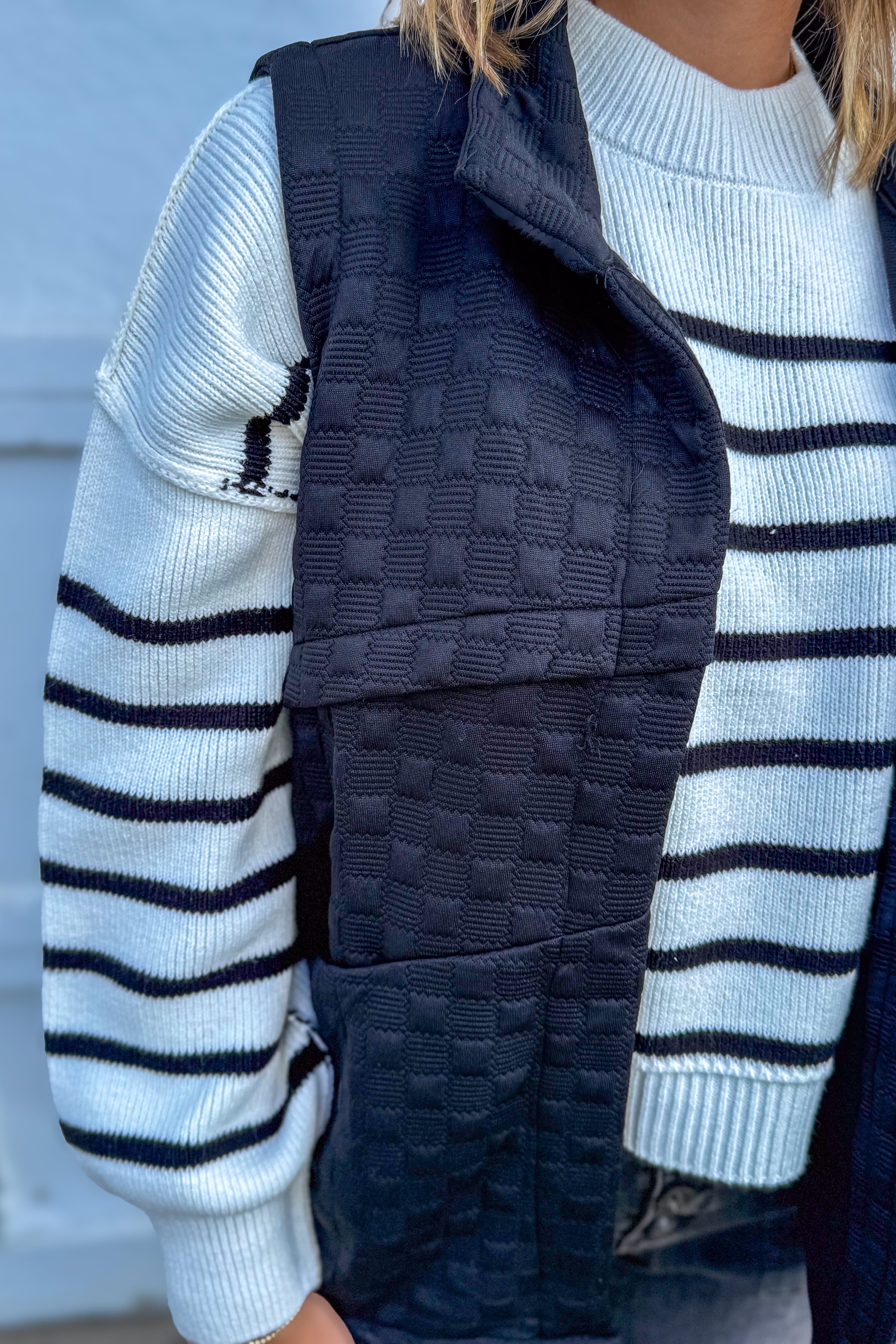 xIvory & Black Stripe Exposed Seam Sweater details