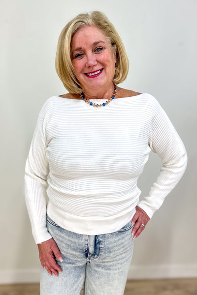 Ivory Ribbed Dolman Sweater