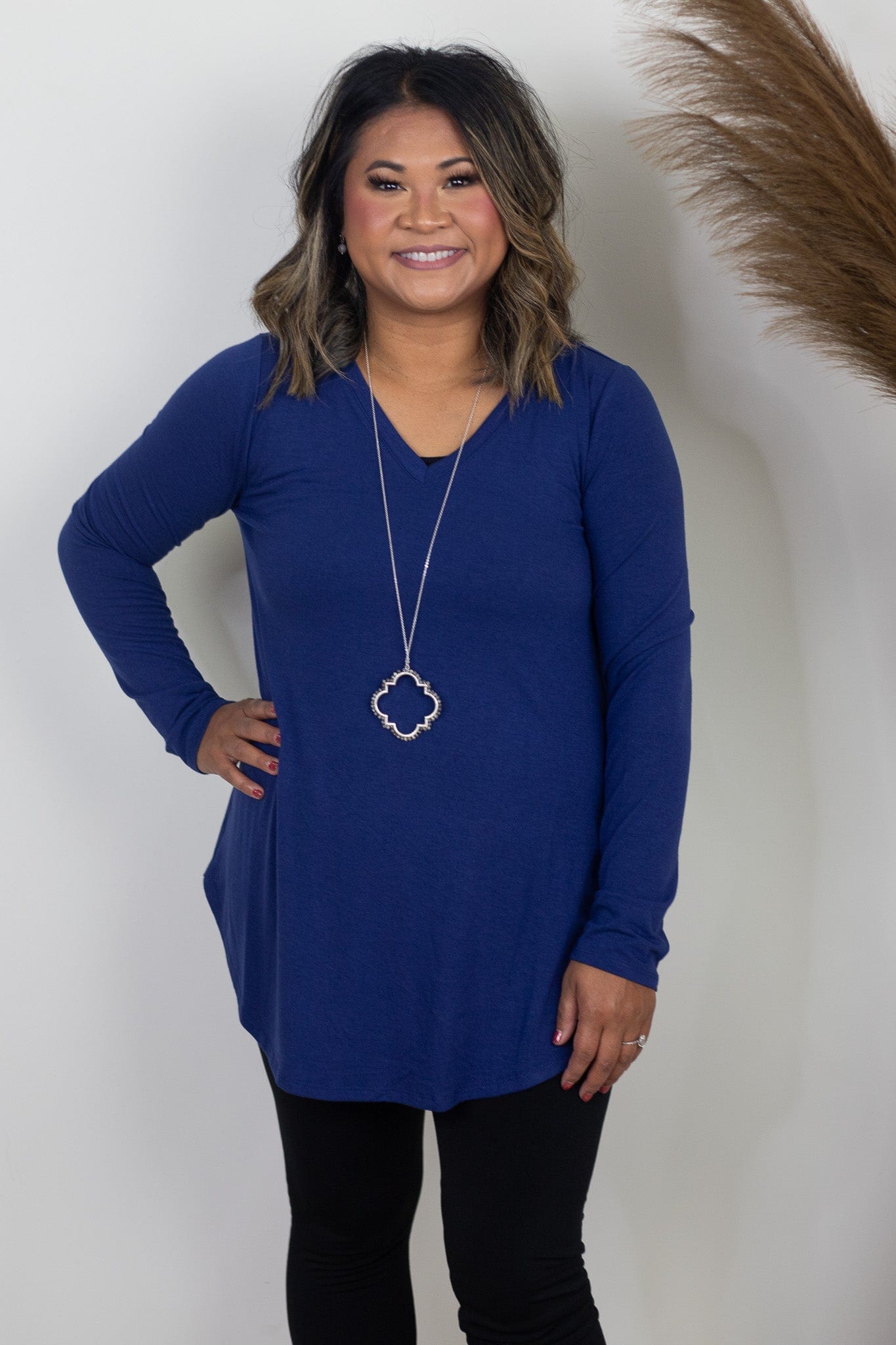 Everyday Light Navy V-Neck Long Sleeve Top