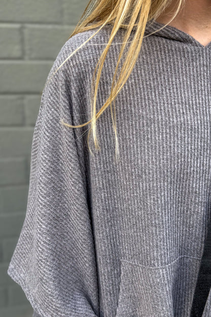 Charcoal Horizon Ribbed Hooded Poncho detail