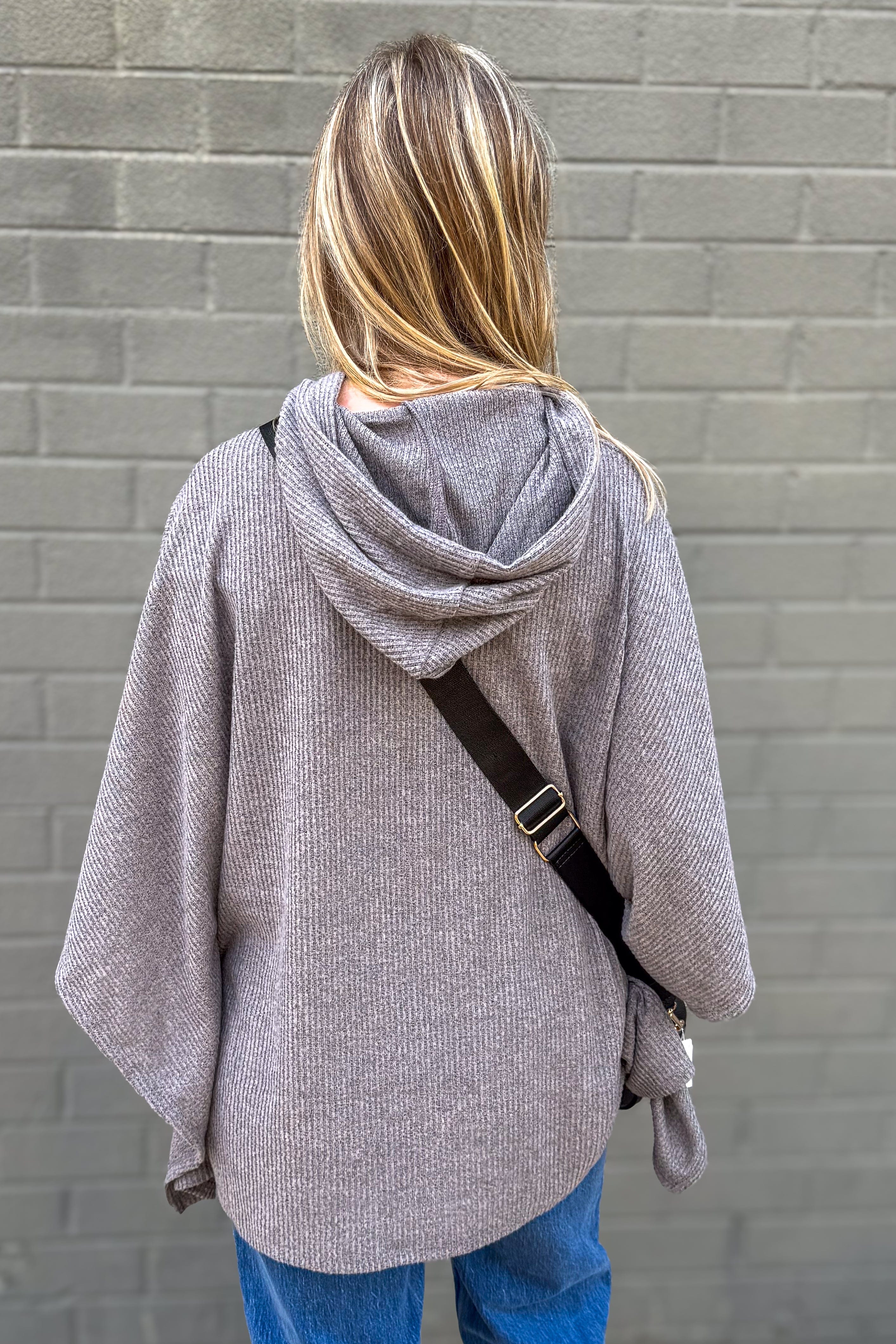 Charcoal Horizon Ribbed Hooded Poncho back