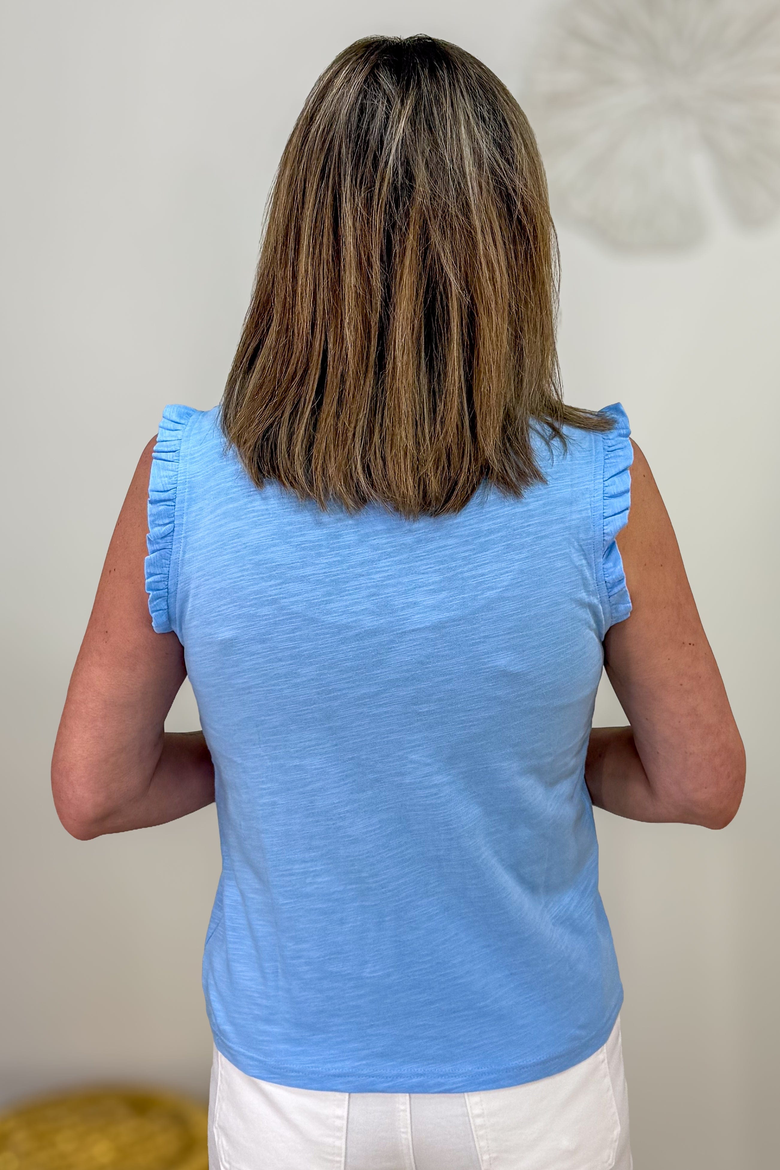 Sky Blue Frilled Detail Sleeveless Top Back