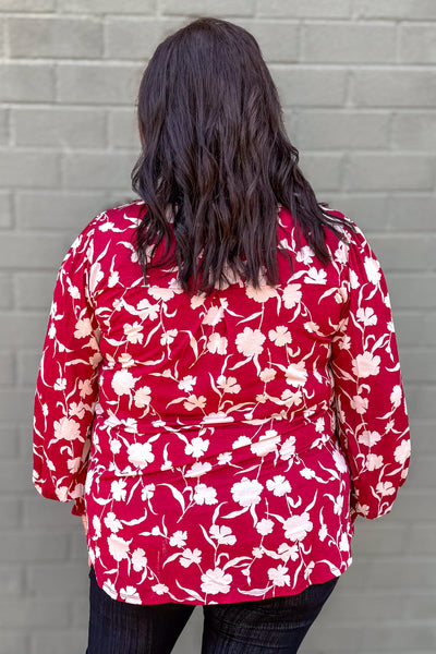 Wine Floral Smocked Sleeve Lizzy Blouse back