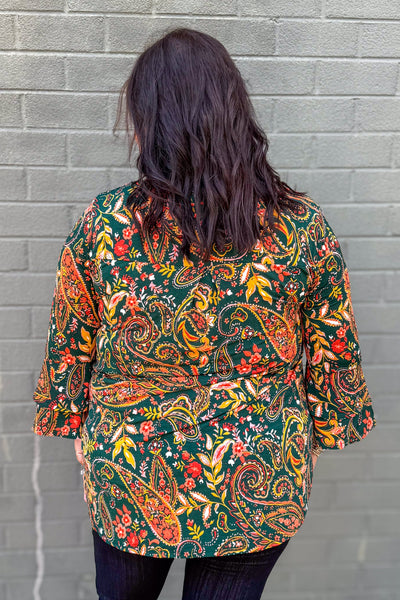 Hunter Green Paisley Bell Sleeve Lizzy Top back
