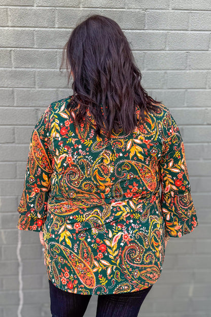 Hunter Green Paisley Bell Sleeve Lizzy Top back