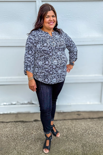 Black & White Paisley Button Lizzy Blouse