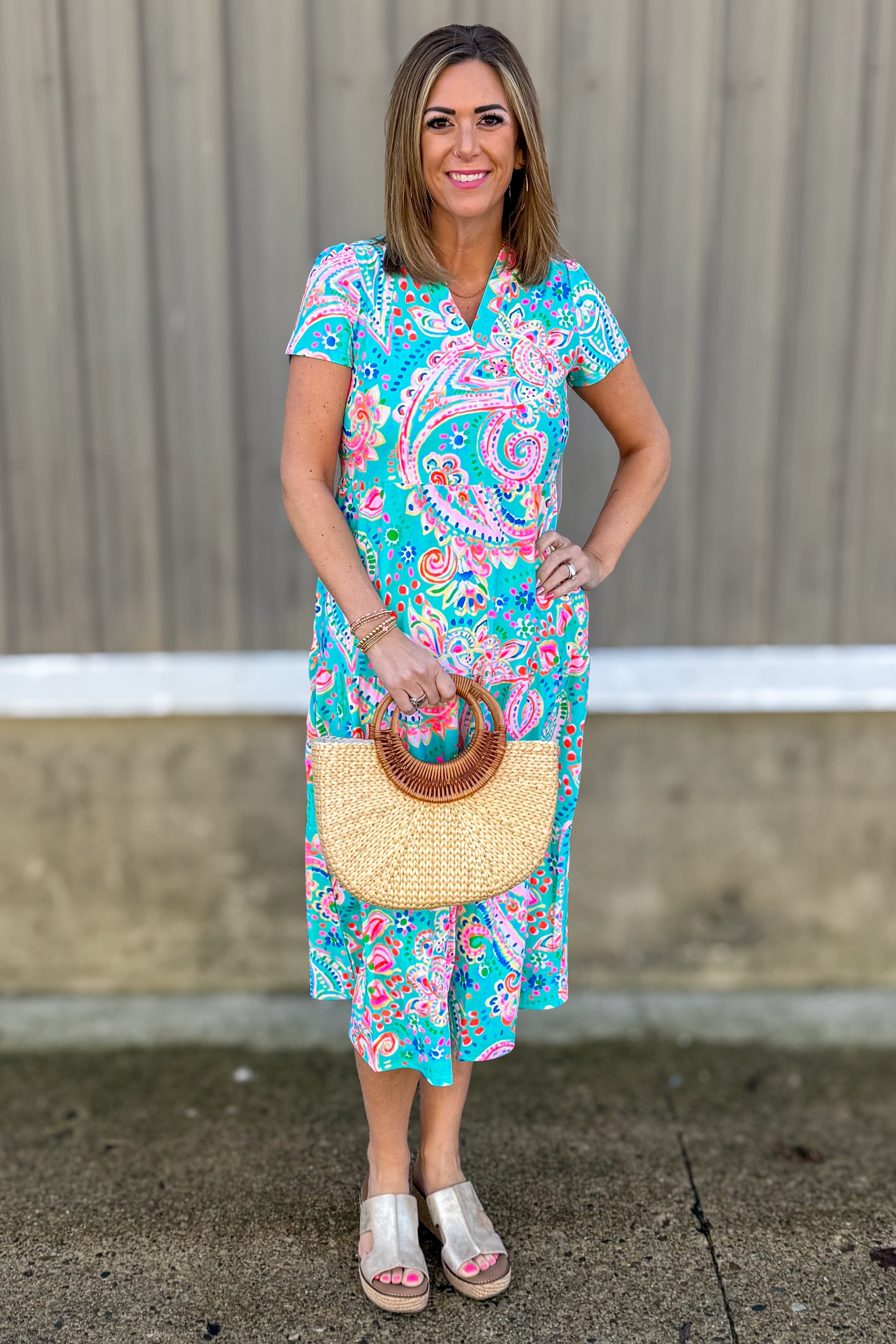 Mint Paisley Gail Tiered Midi Dress