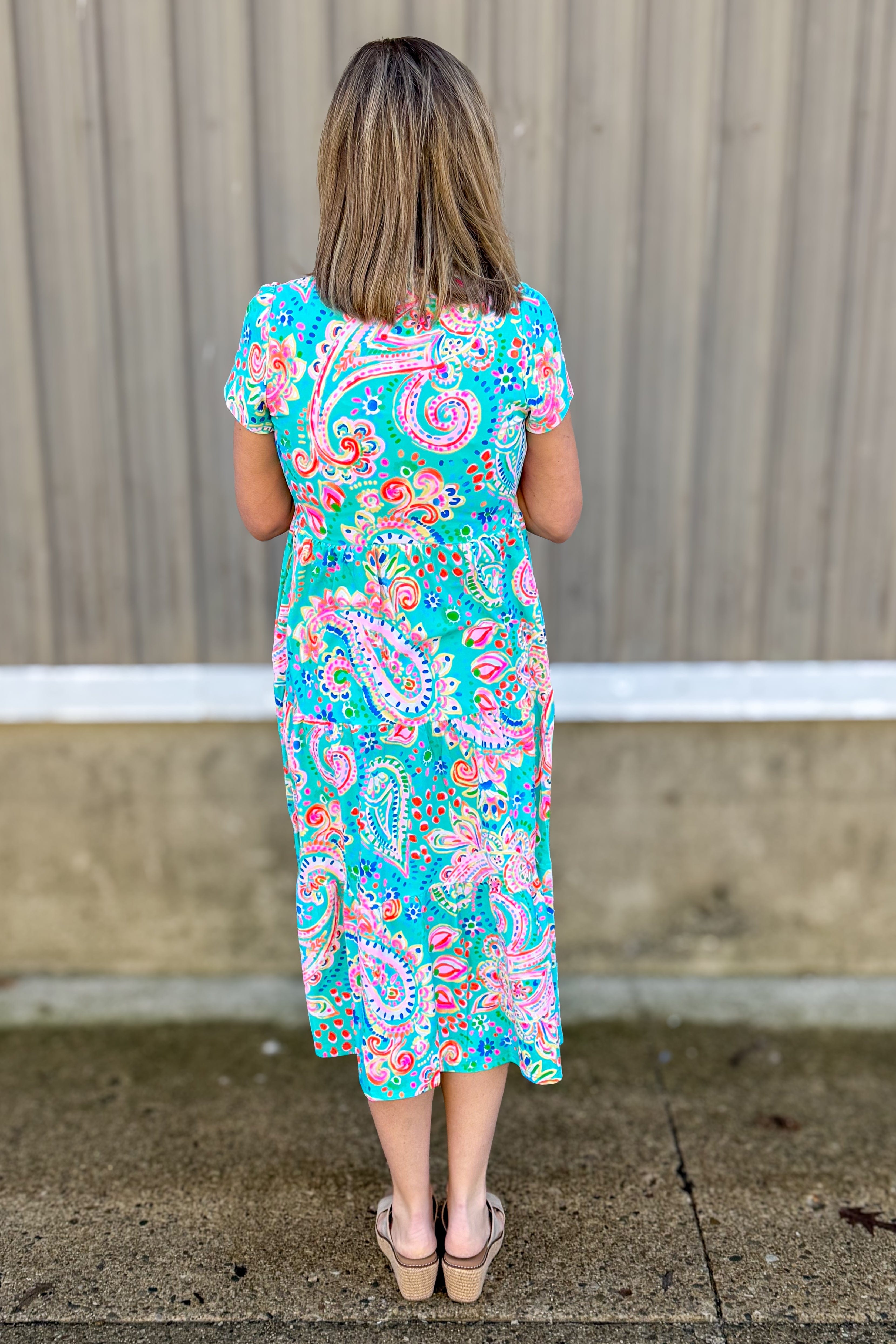 Mint Paisley Gail Tiered Midi Dress Back