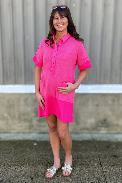 Fuchsia Washed Waffle Knit Dress Styled