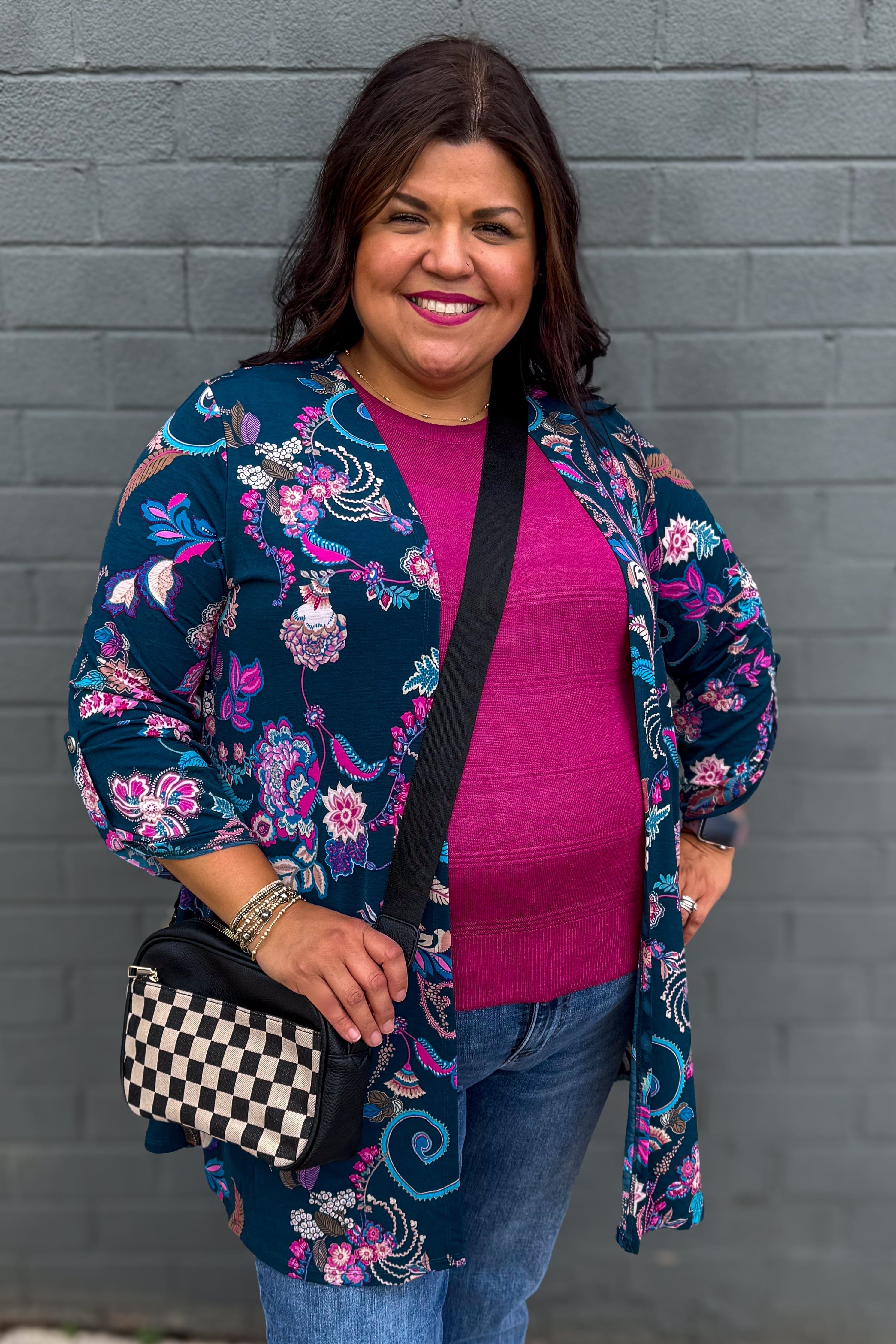 Hunter Green & Pink Paisley Liz Cardigan