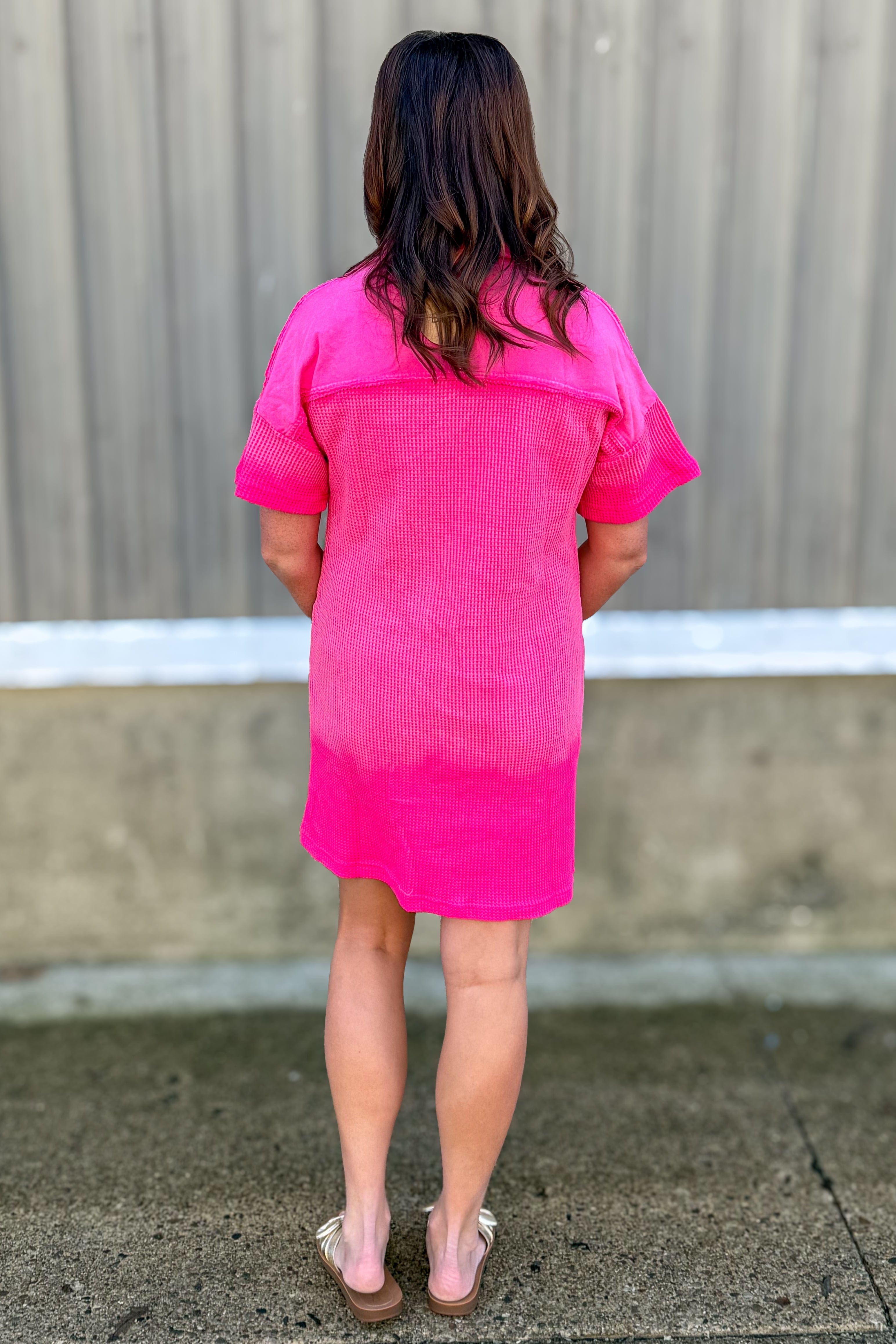 Fuchsia Washed Waffle Knit Dress Back
