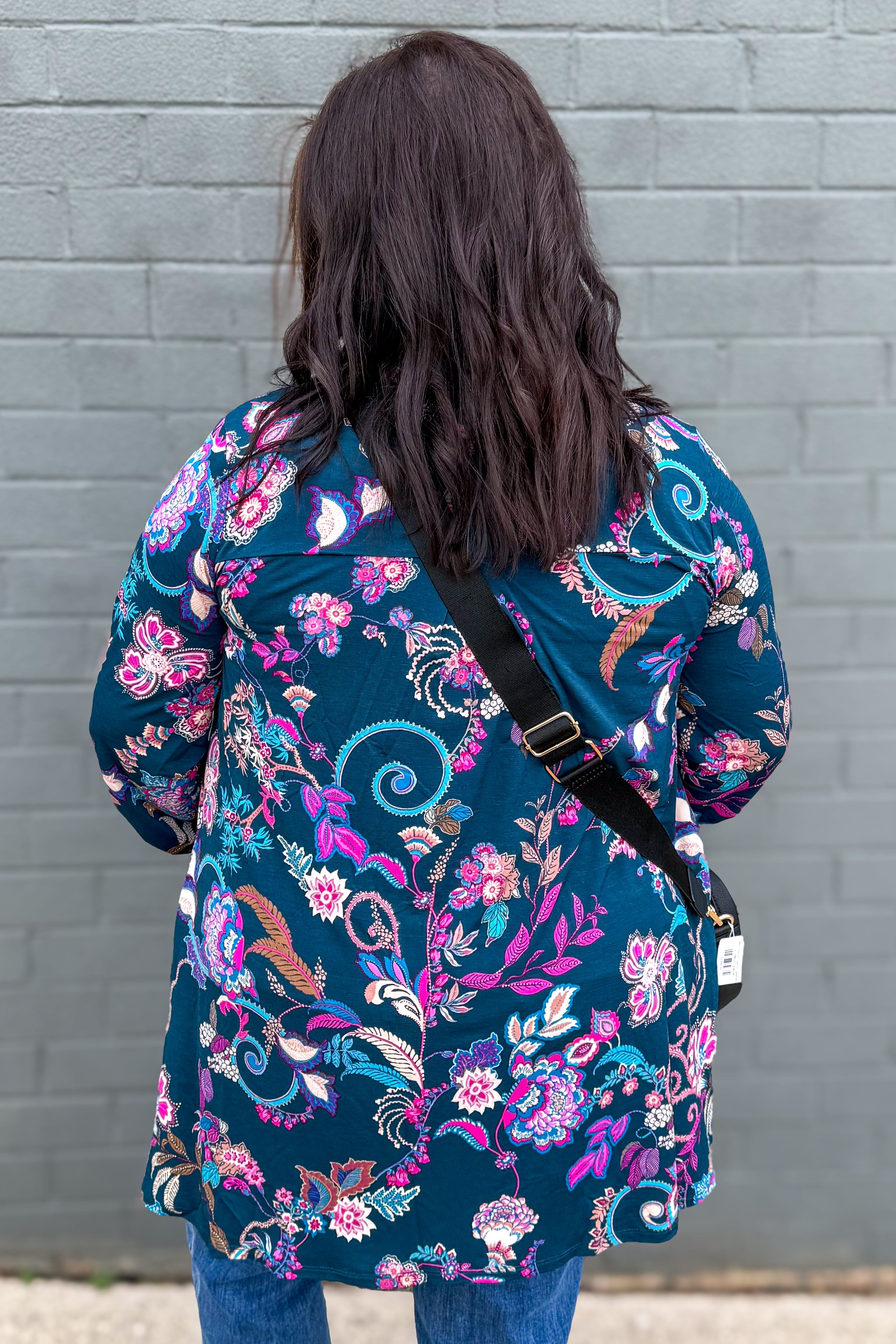 Hunter Green & Pink Paisley Liz Cardigan back