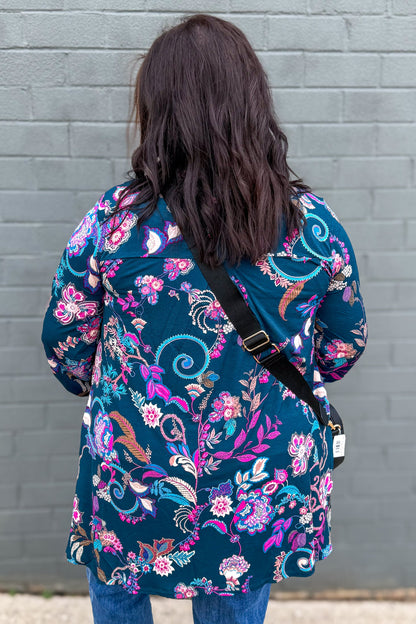 Hunter Green & Pink Paisley Liz Cardigan back