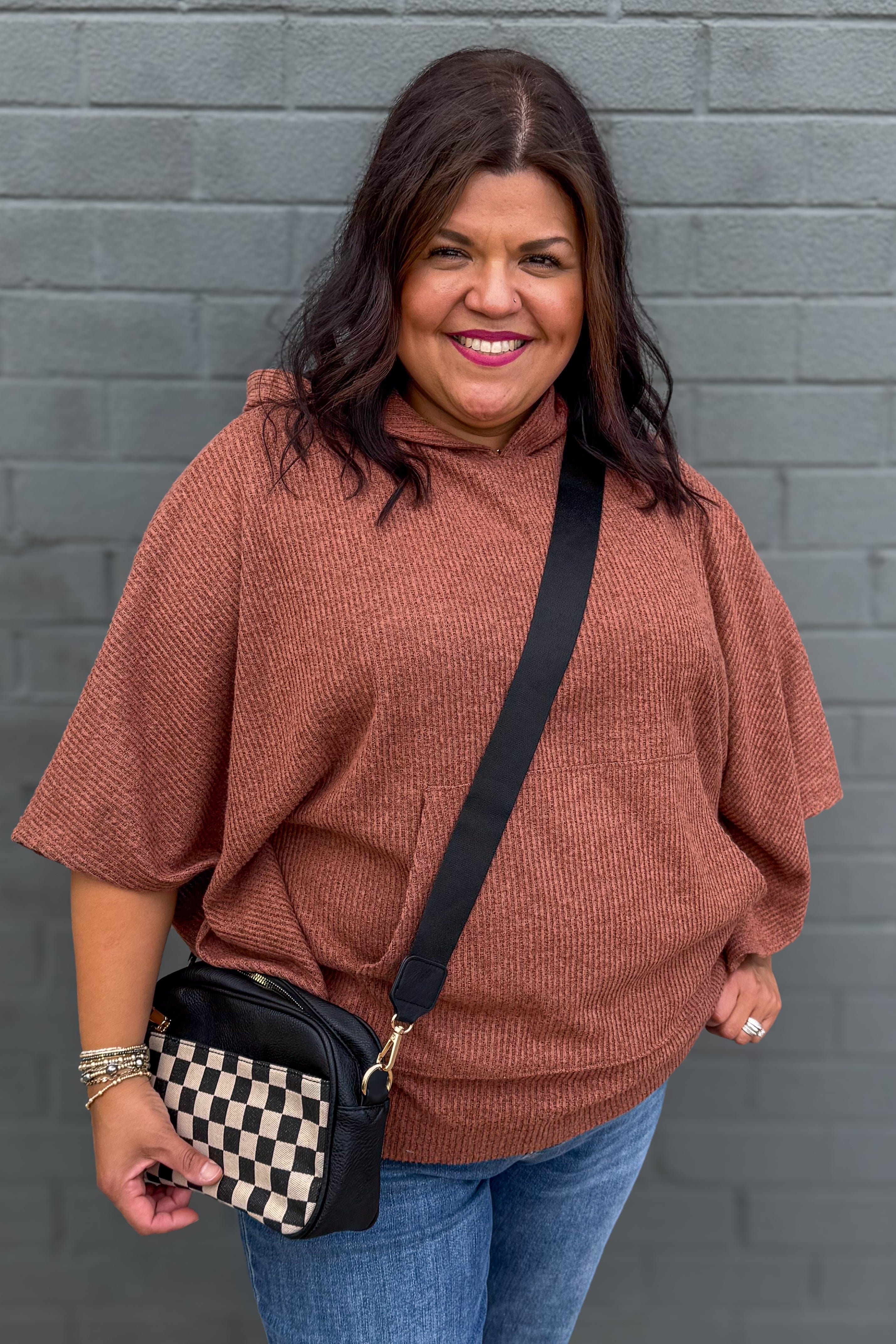 Pumpkin Spice Horizon Ribbed Hooded Poncho