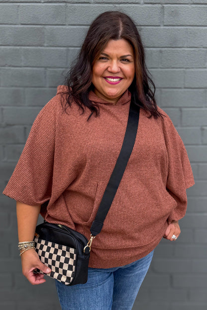 Pumpkin Spice Horizon Ribbed Hooded Poncho