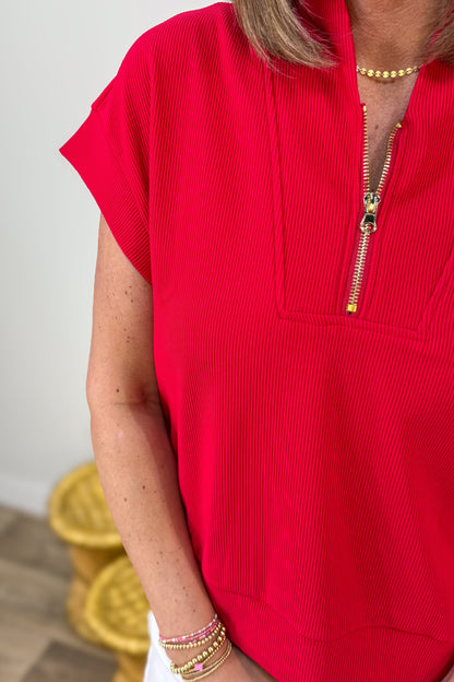 Ruby Rib High Neck Zip Top Detailed
