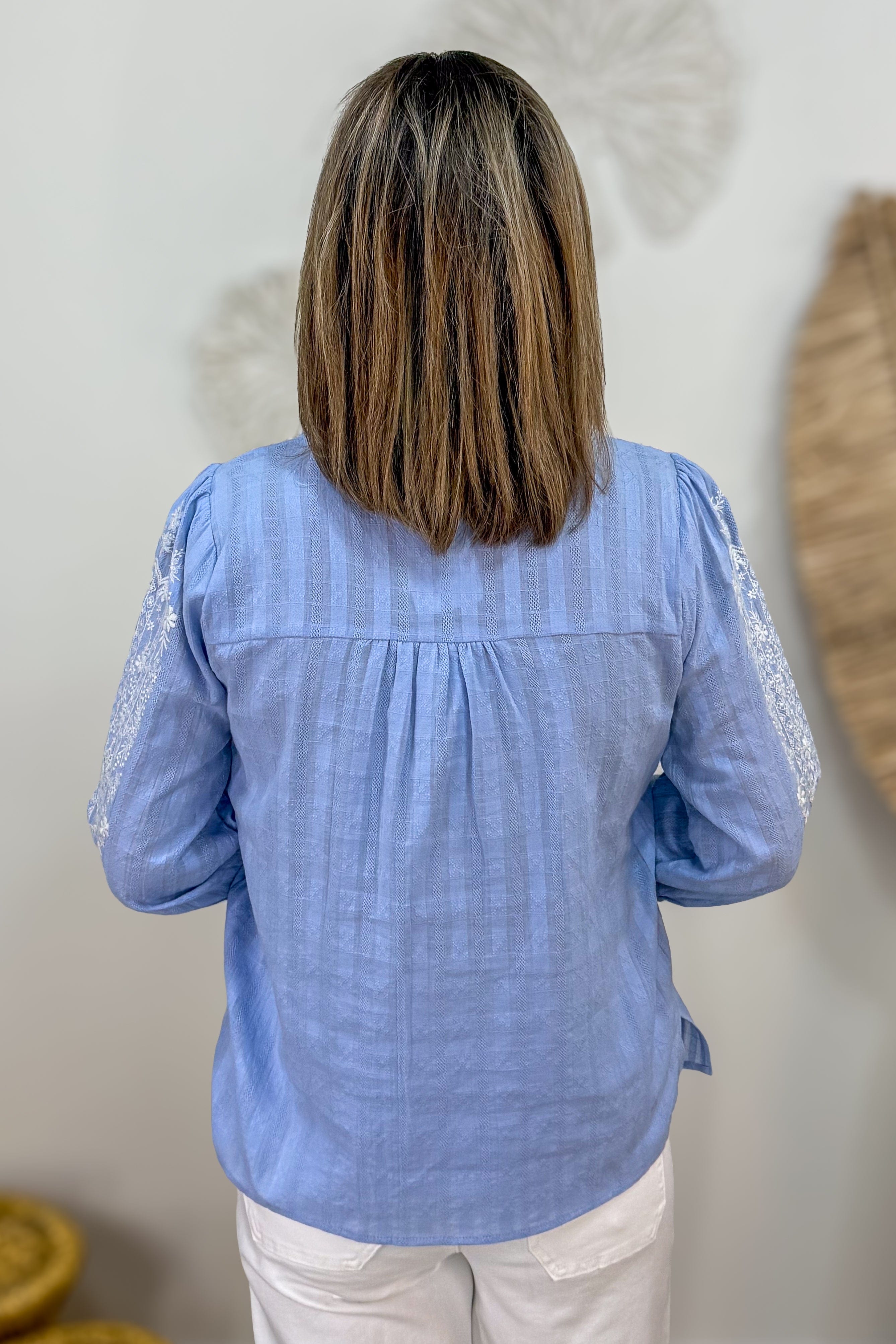Ice Blue Floral Embroidery Blouse Back
